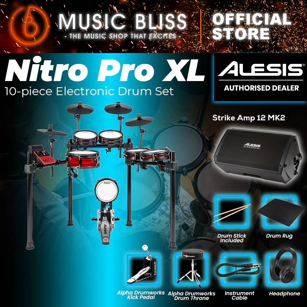 Alesis Nitro Pro XL 10-Piece Electronic Drum Kit With Mesh Heads & Bluetooth - Image 8