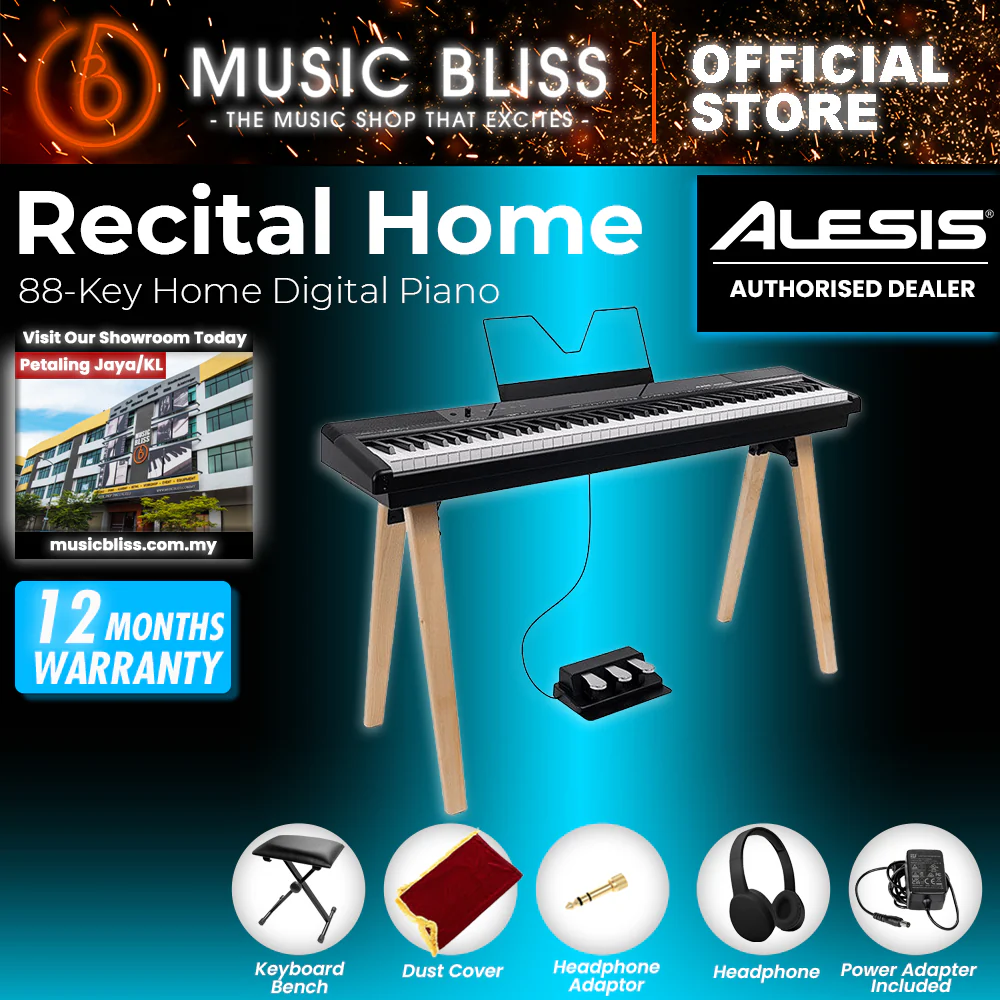 Alesis Recital Home 88-Key Contemporary Home Digital Piano with Wooden Stand - Black - Image 3
