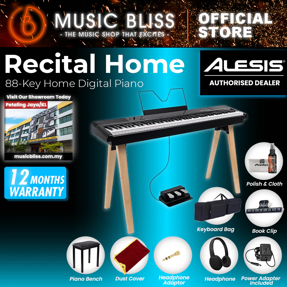 Alesis Recital Home 88-Key Contemporary Home Digital Piano with Wooden Stand - Black - Image 4