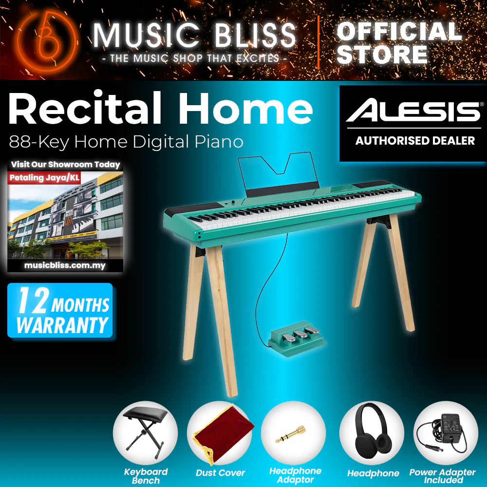 Alesis Recital Home 88-Key Digital Piano with Wooden Stand - Turquoise - Image 3