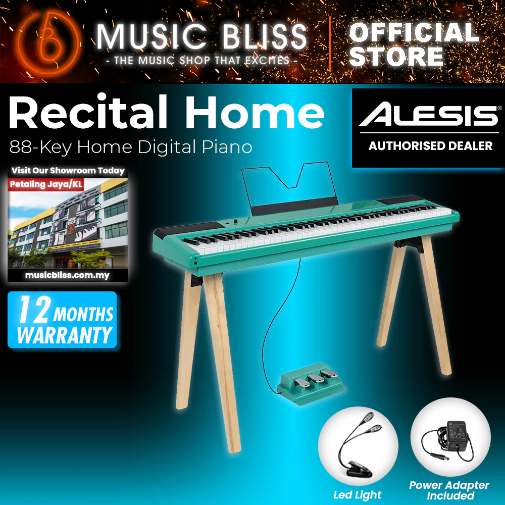 Alesis Recital Home 88-Key Digital Piano with Wooden Stand - Turquoise - Image 4
