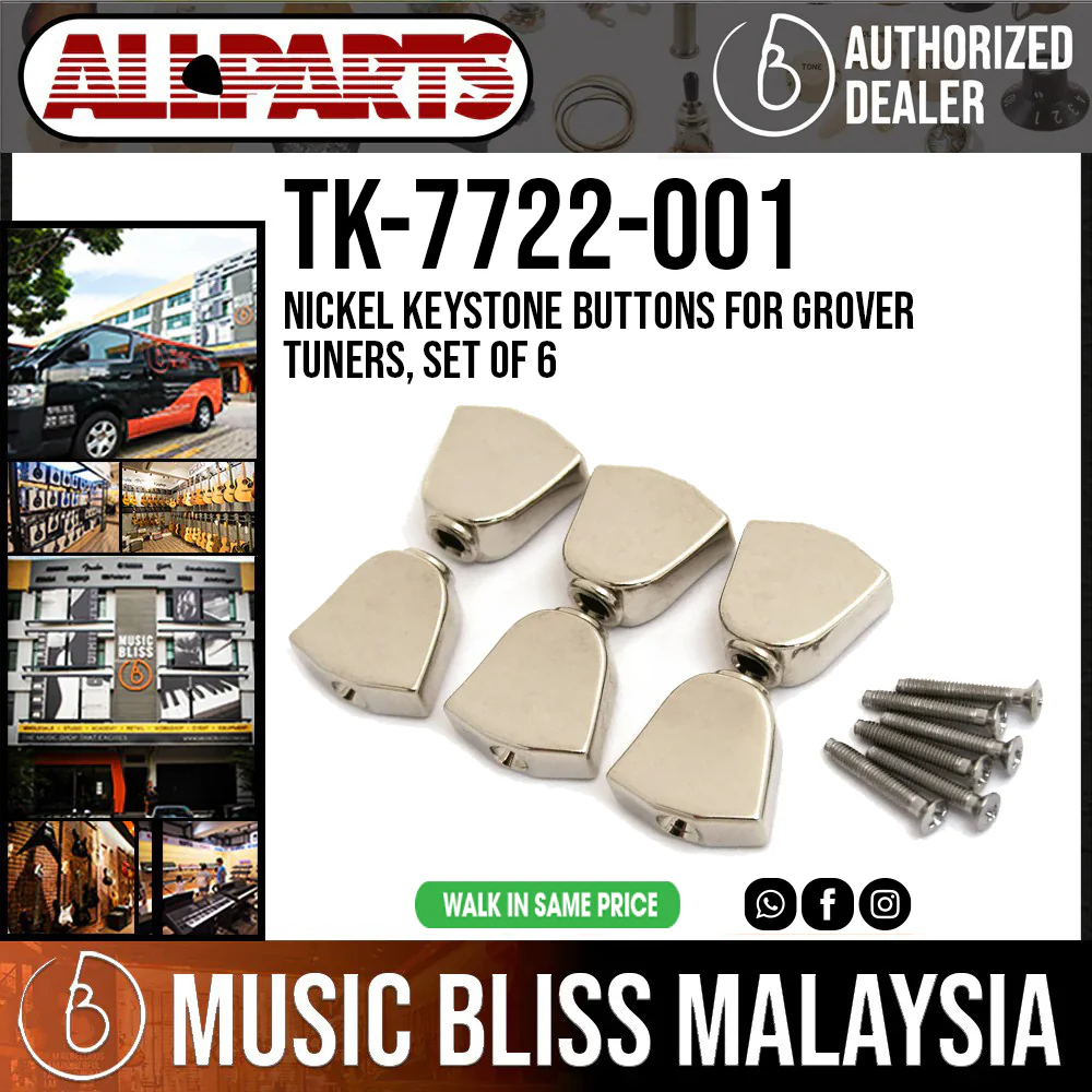 ALLPARTS TK-7722-001 Nickel Keystone Buttons for Grover Tuners, Set of 6