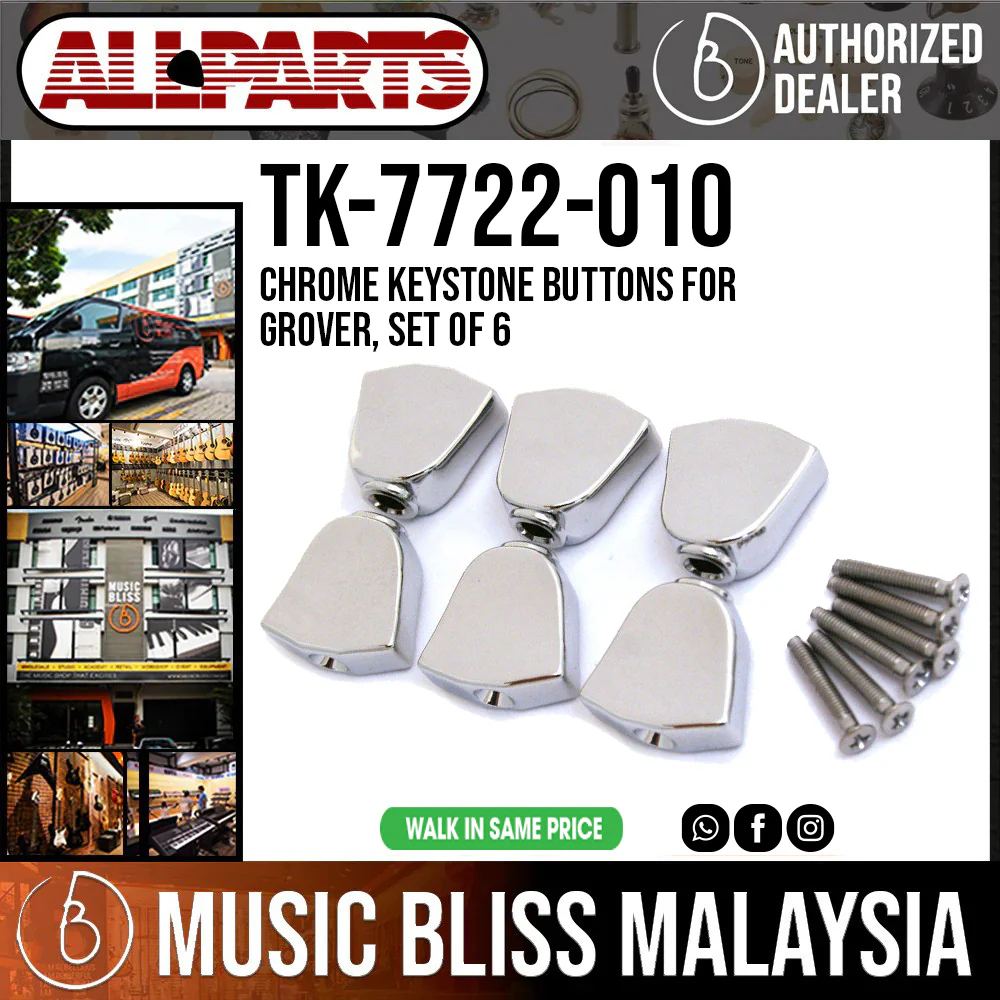 ALLPARTS TK-7722-010 Chrome Keystone Buttons for Grover, Set of 6