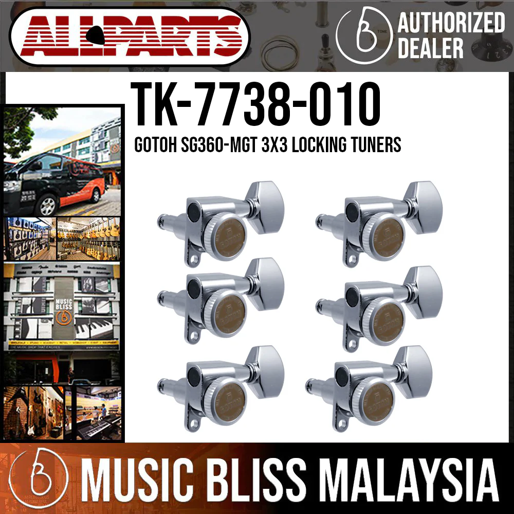 ALLPARTS TK-7738-010 Gotoh SG360-MGT 3x3 Locking Tuners (Pack of 6)