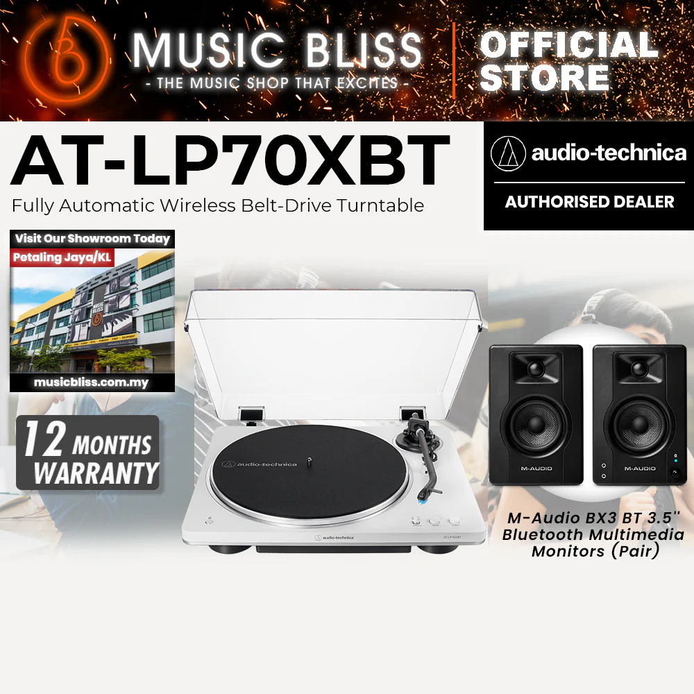 Audio Technica AT-LP70XBT Fully Automatic Wireless Belt-Drive Turntable - White/Silver - Image 2