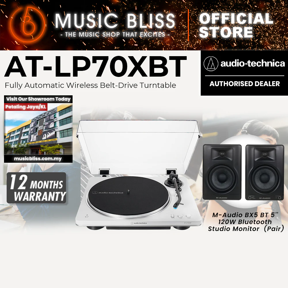 Audio Technica AT-LP70XBT Fully Automatic Wireless Belt-Drive Turntable - White/Silver - Image 3