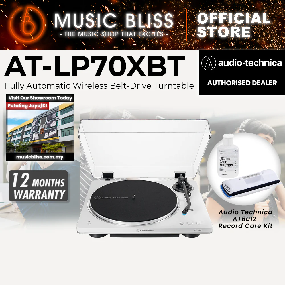 Audio Technica AT-LP70XBT Fully Automatic Wireless Belt-Drive Turntable - White/Silver - Image 4