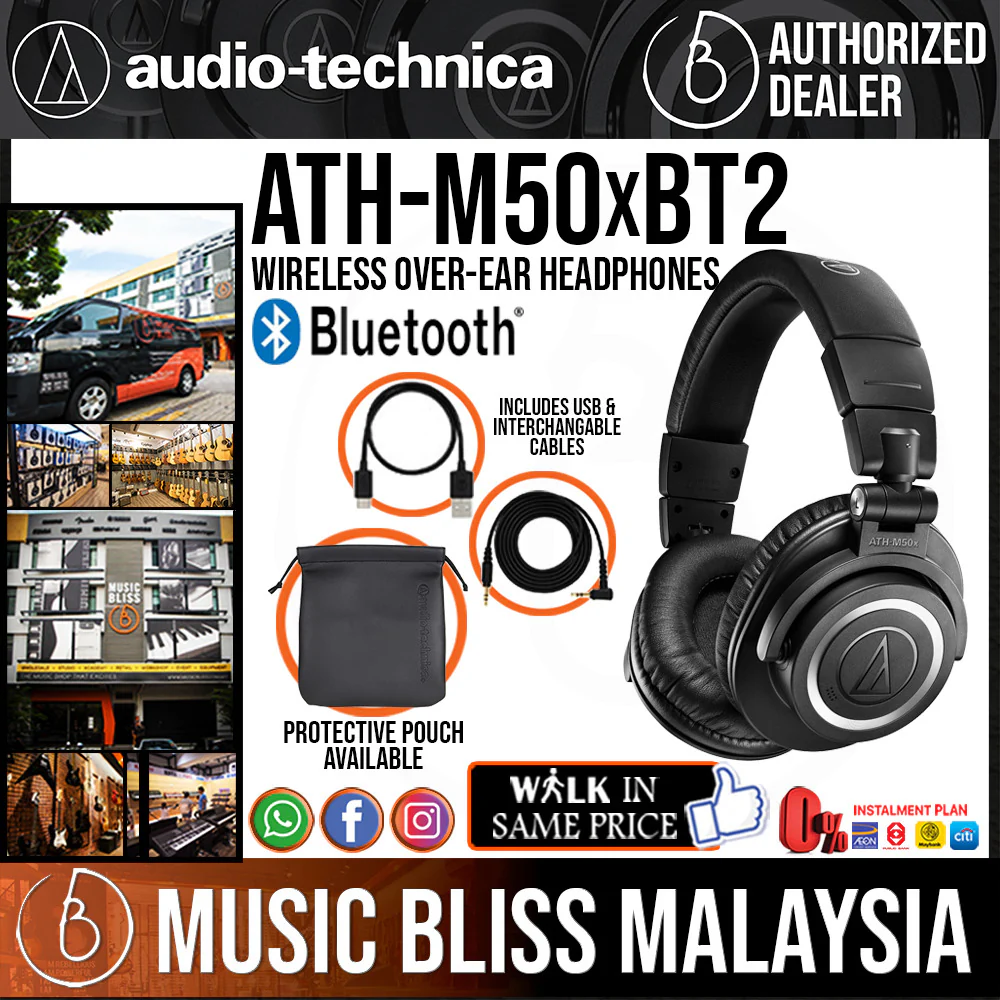 Audio Technica ATH-M50xBT2 Bluetooth Closed-back Studio Monitoring Headphones