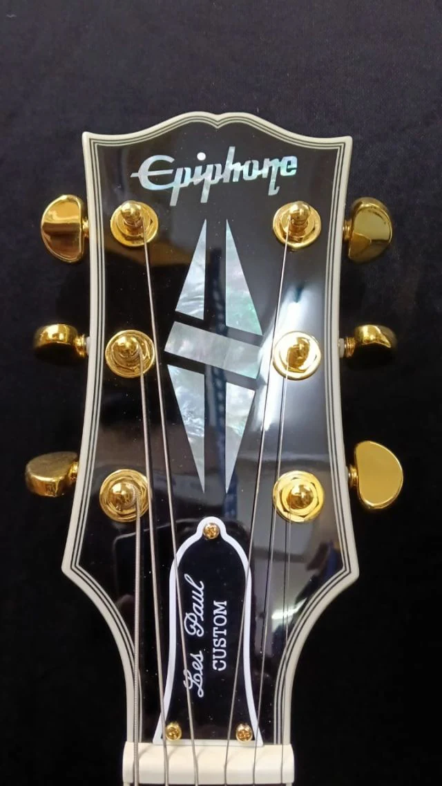 B STOCK (BS-699) (Epiphone Inspired by Gibson Custom) Epiphone Les Paul Custom Electric Guitar - Ebony - Image 3