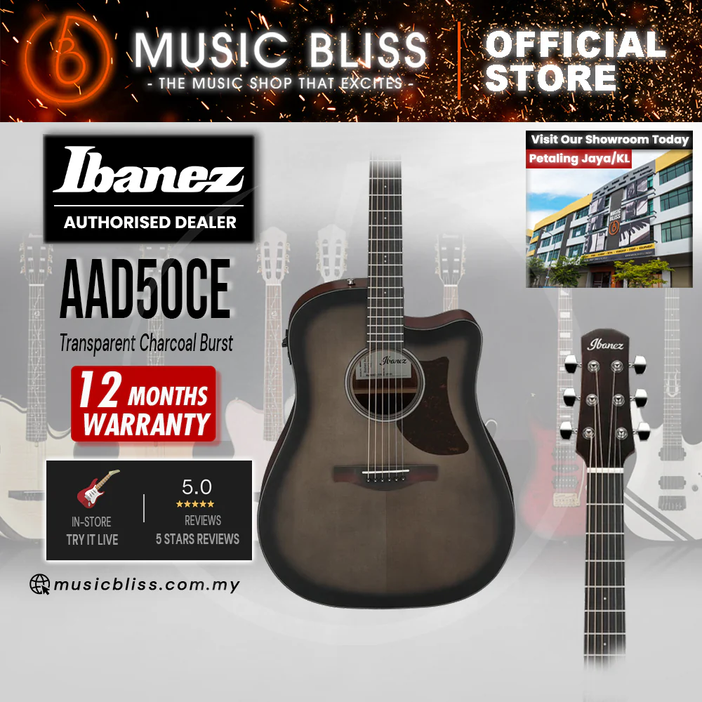 Ibanez AAD50CE Advanced Acoustic-electric Guitar - Transparent Charcoal Burst