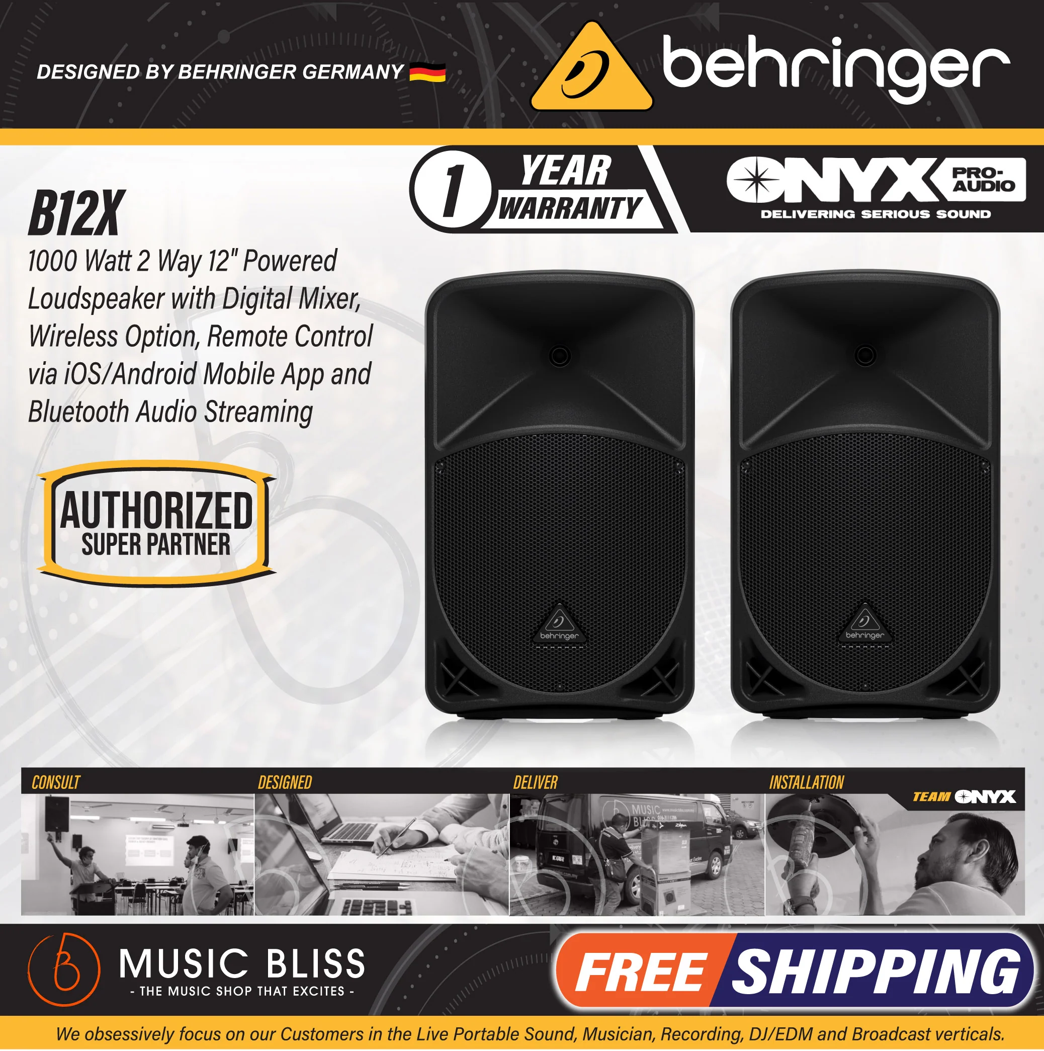 Behringer B12X 1000W 12" Powered Speaker - Pair