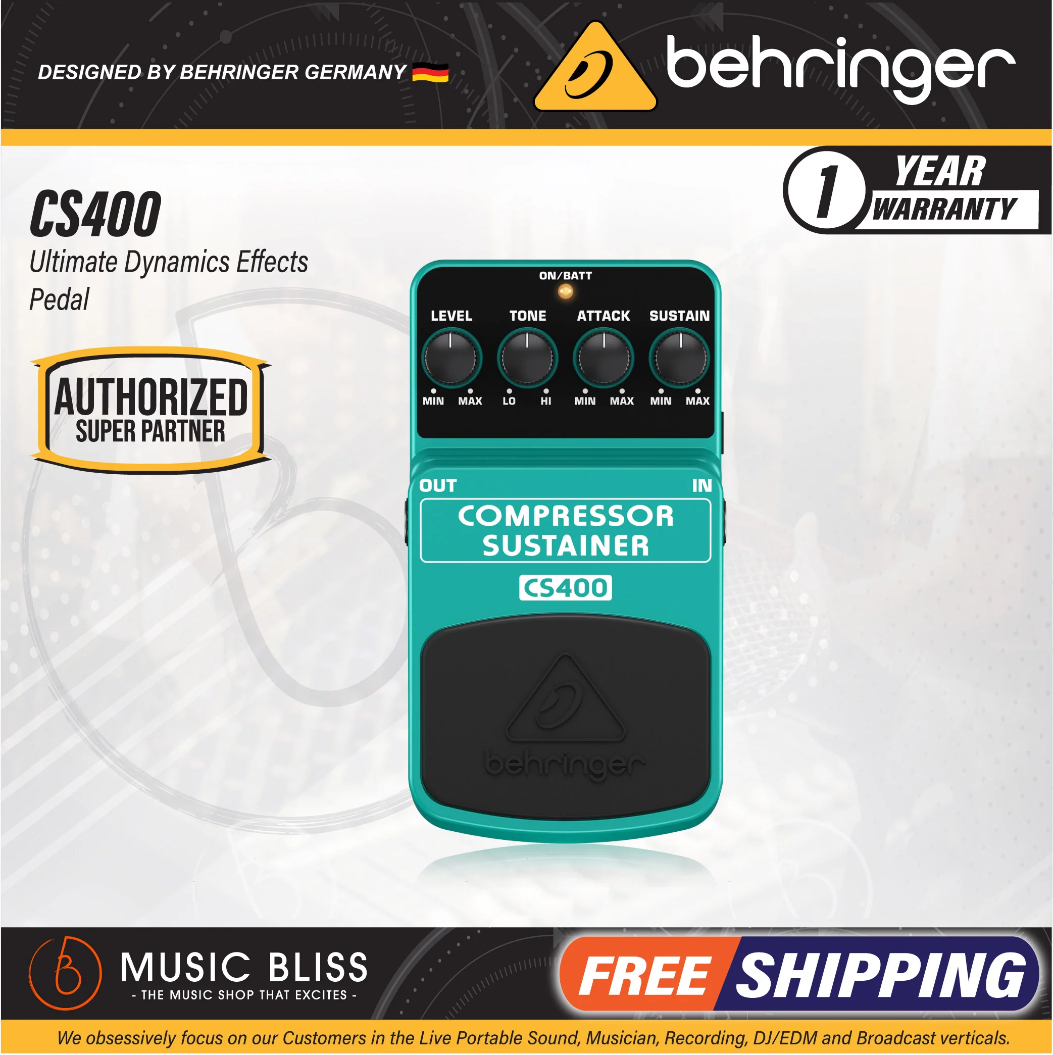 Behringer CS400 Compressor/Sustainer Guitar Effects Pedal