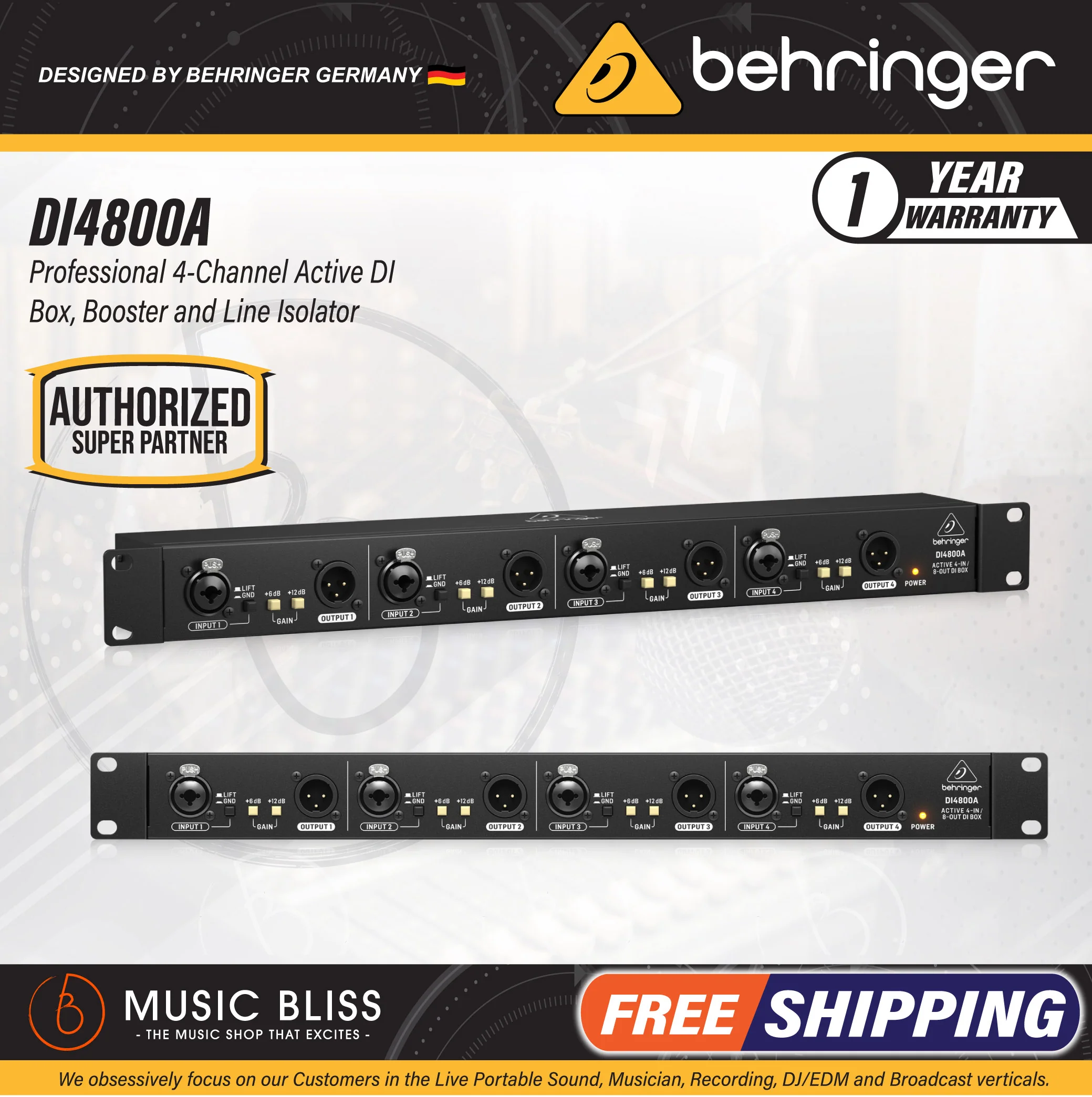 Behringer DI4800A Professional 4 Channel Active DI-Box