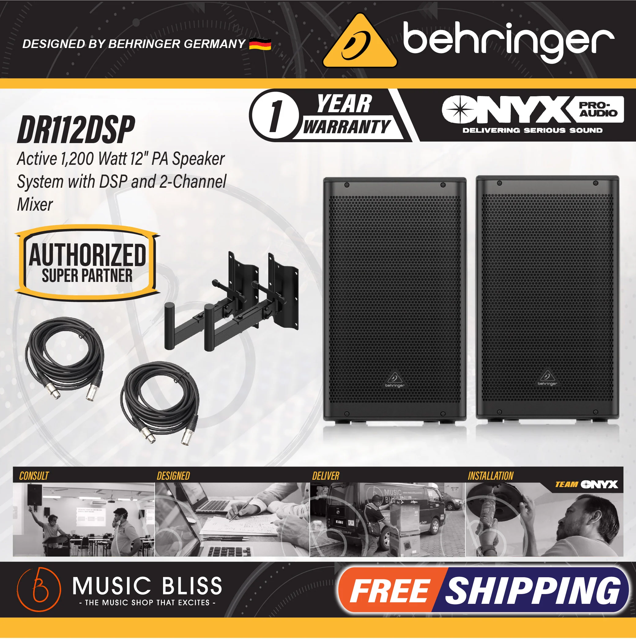 Behringer DR112DSP 1200W 12" Powered Speaker with Bluetooth - Pair - Image 3