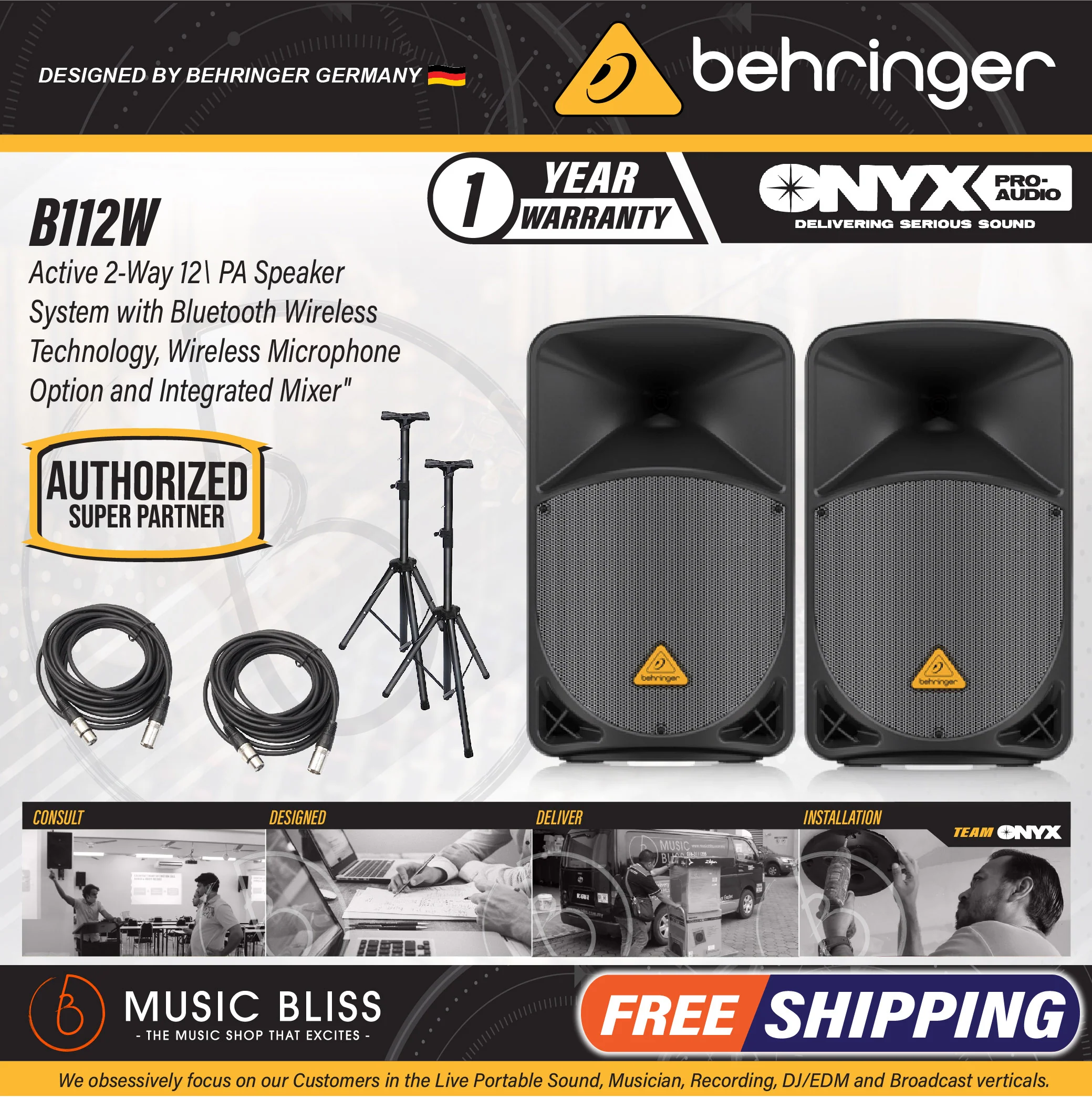 Behringer Eurolive B112W 1000W 12" Powered Speaker with Bluetooth - Pair - Image 2
