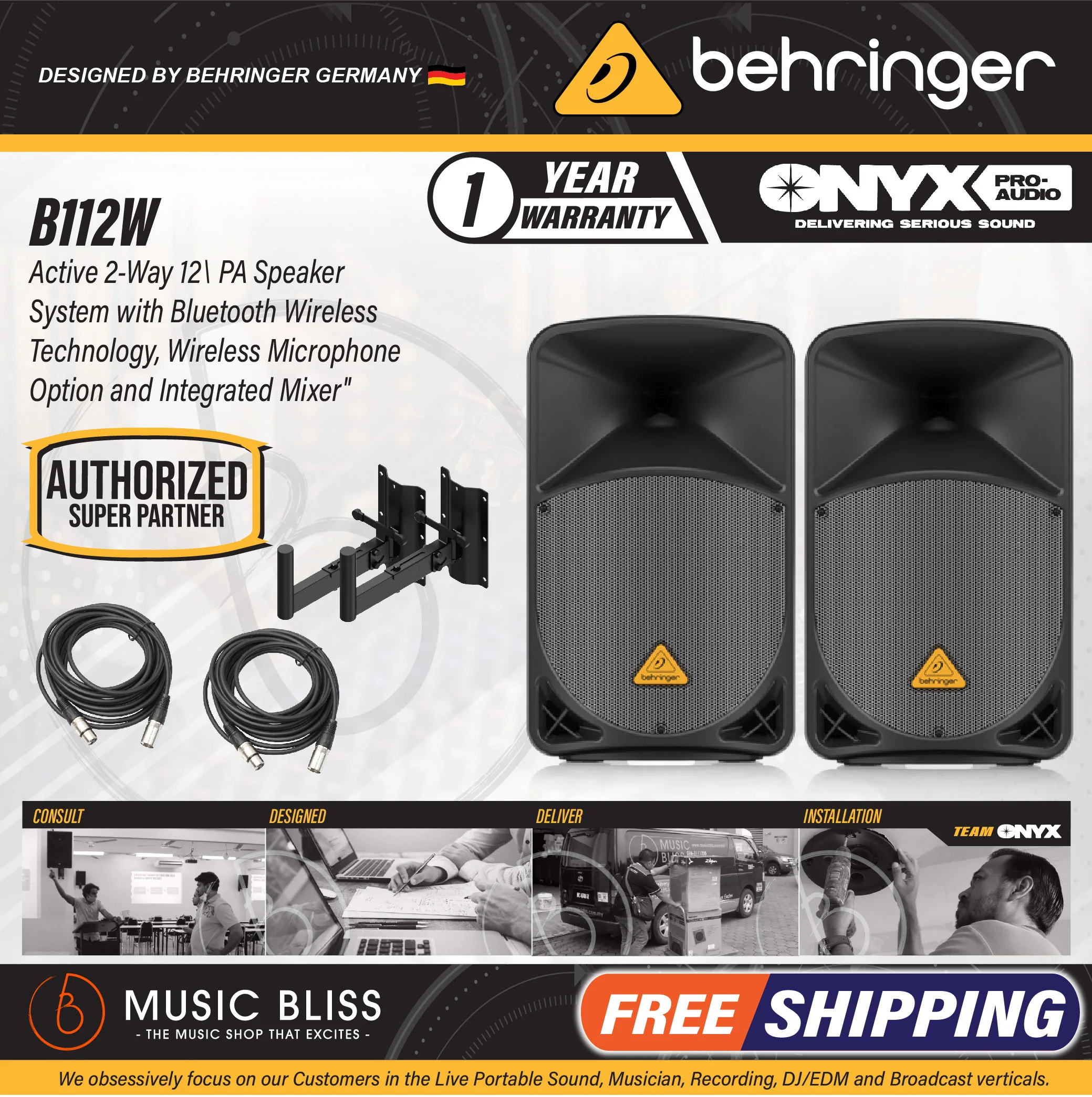Behringer Eurolive B112W 1000W 12" Powered Speaker with Bluetooth - Pair - Image 3