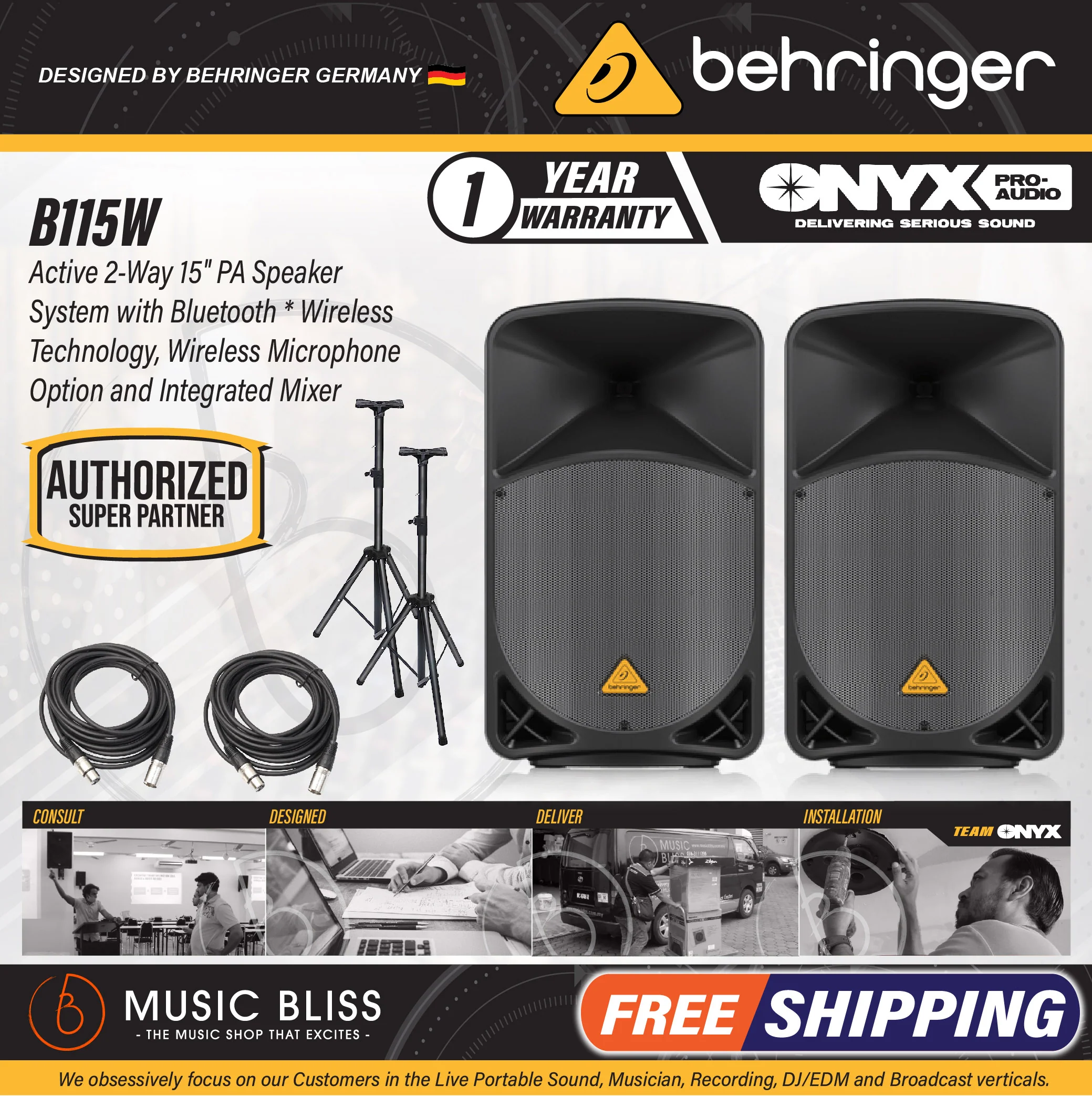 Behringer Eurolive B115W 1000W 15" Powered Speaker - Pair - Image 2