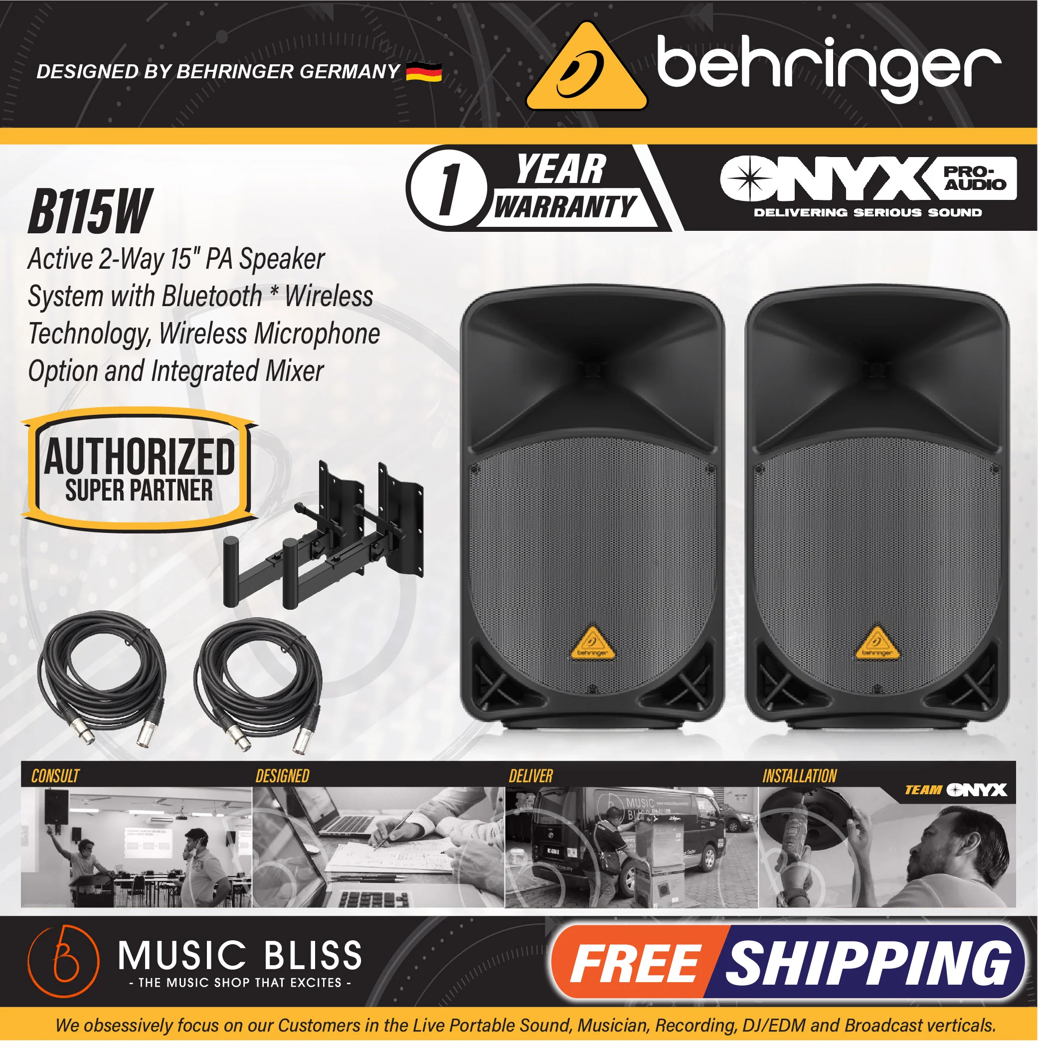 Behringer Eurolive B115W 1000W 15" Powered Speaker - Pair - Image 3