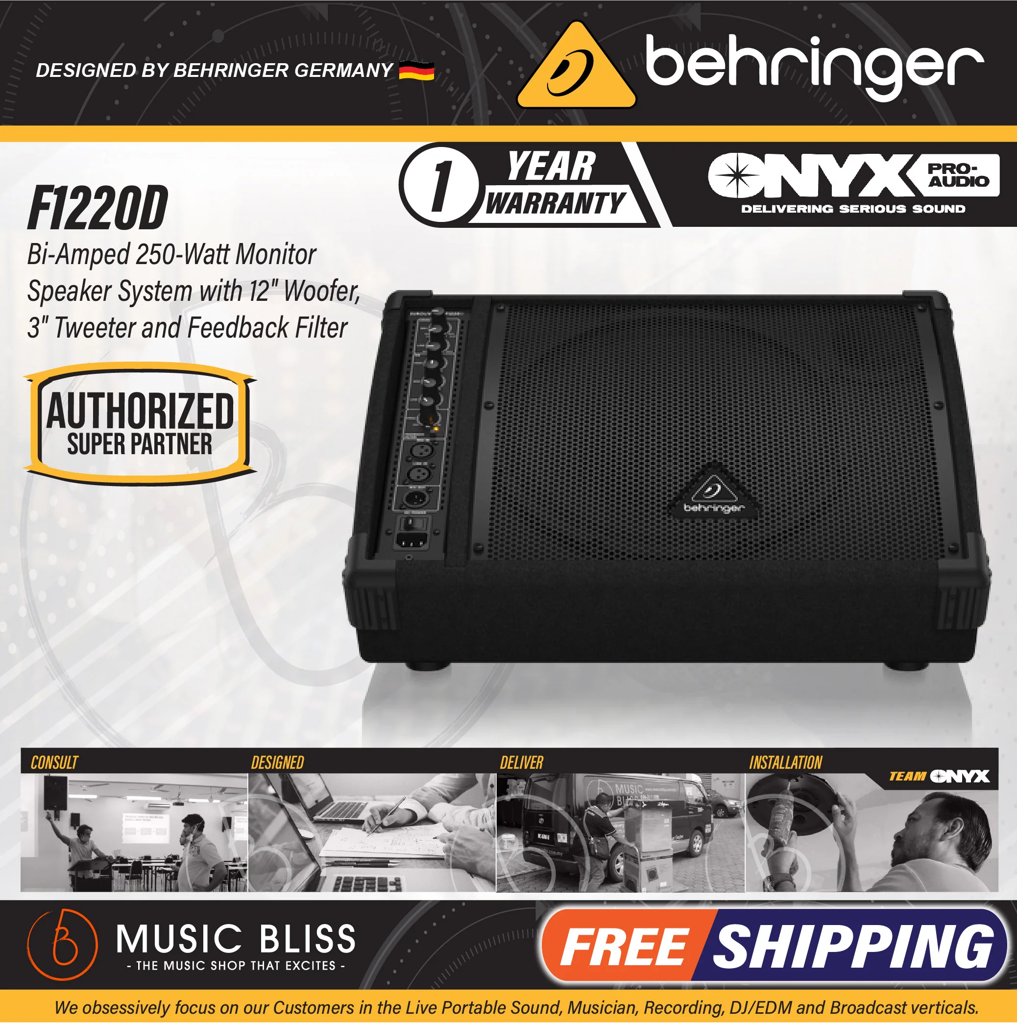 Behringer Eurolive F1220D 250W 12 inch Active Floor Monitor