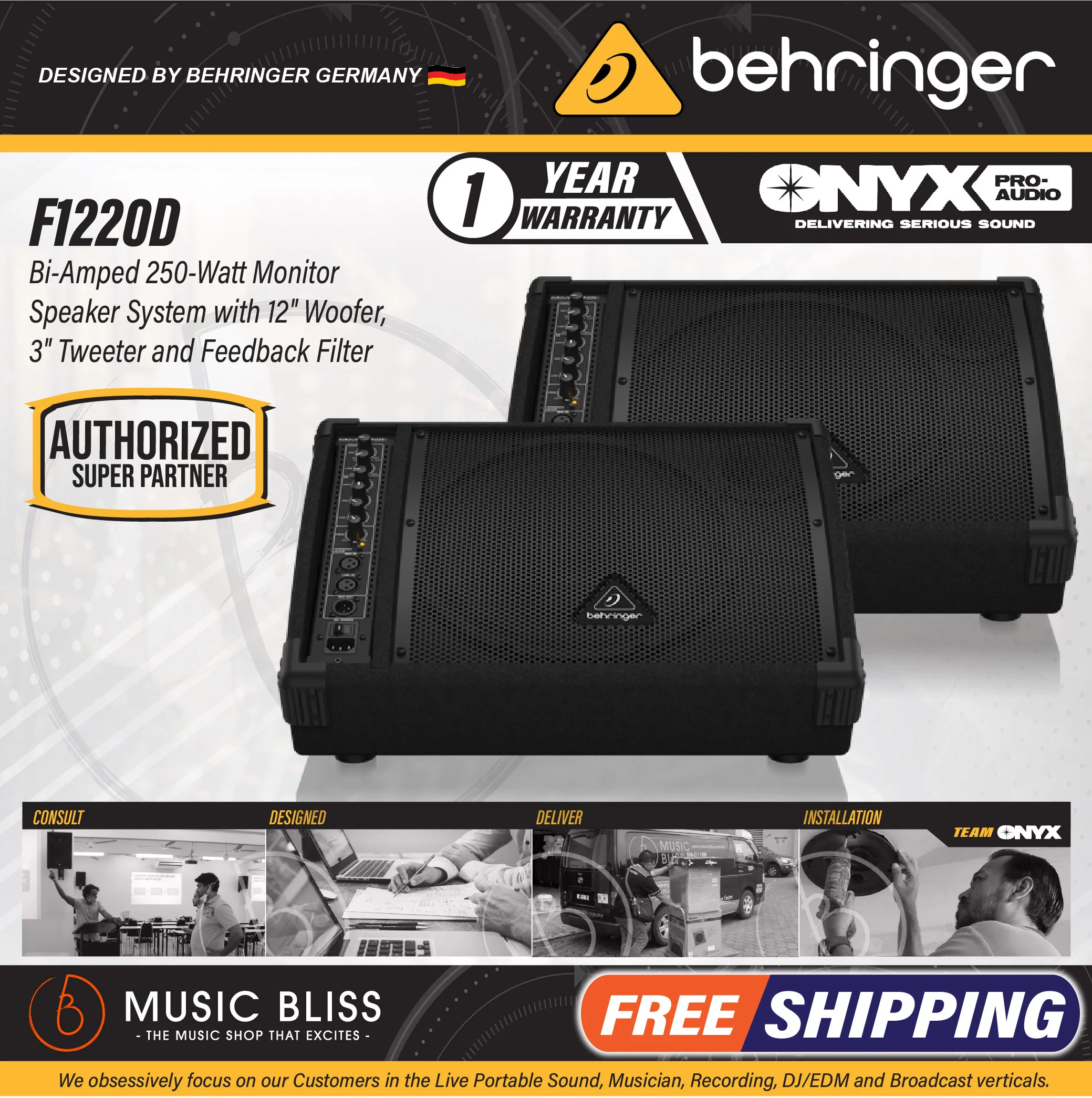 Behringer Eurolive F1220D 250W 12 inch Active Floor Monitor - Image 2