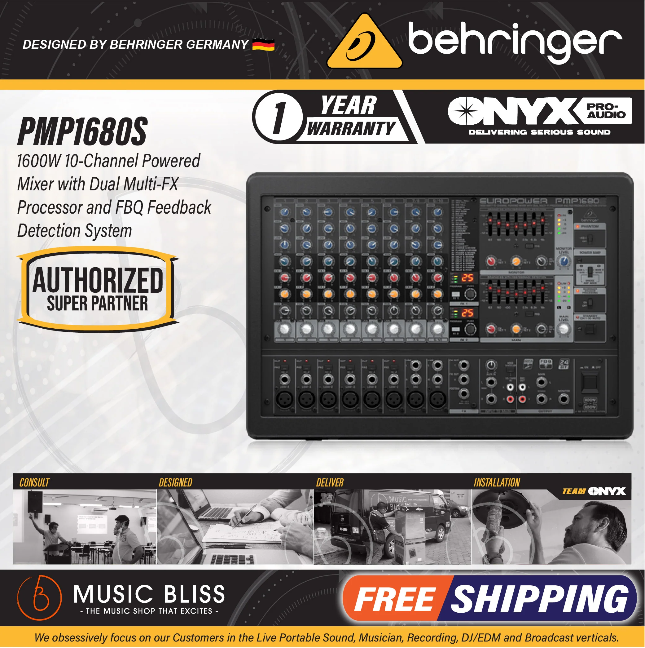 Behringer Europower PMP1680S 10-channel 1600W Powered Mixer
