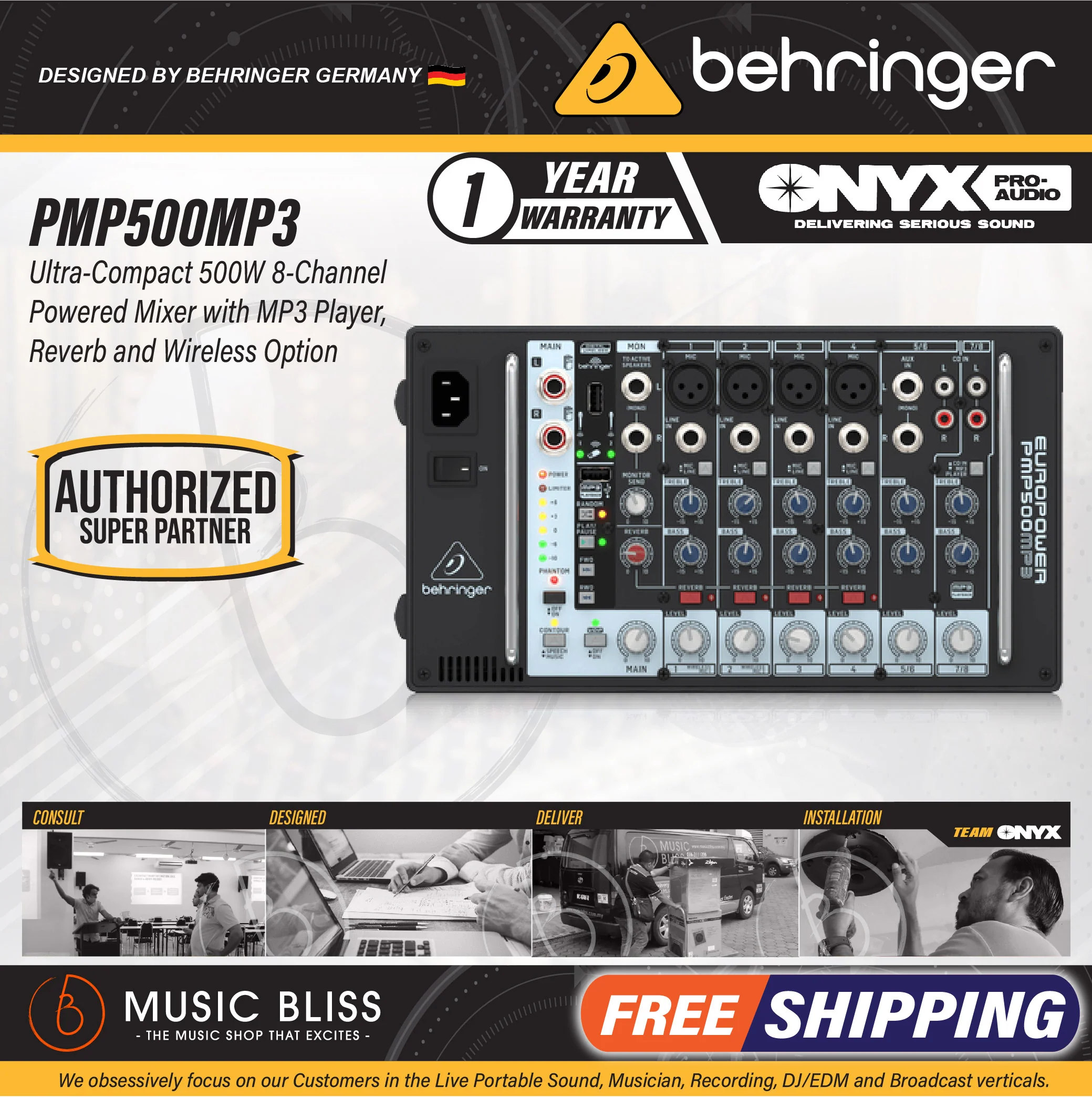 Behringer Europower PMP500MP3 8-channel 500W Powered Mixer