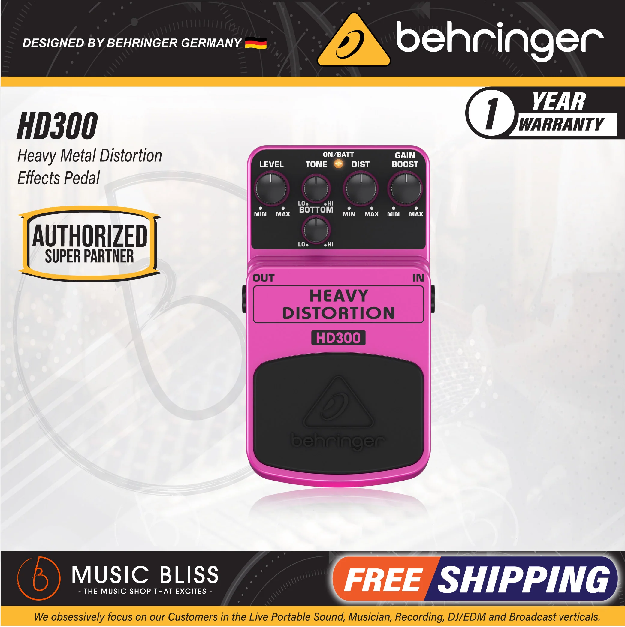 Behringer HD300 Heavy Distortion Guitar Effects Pedal