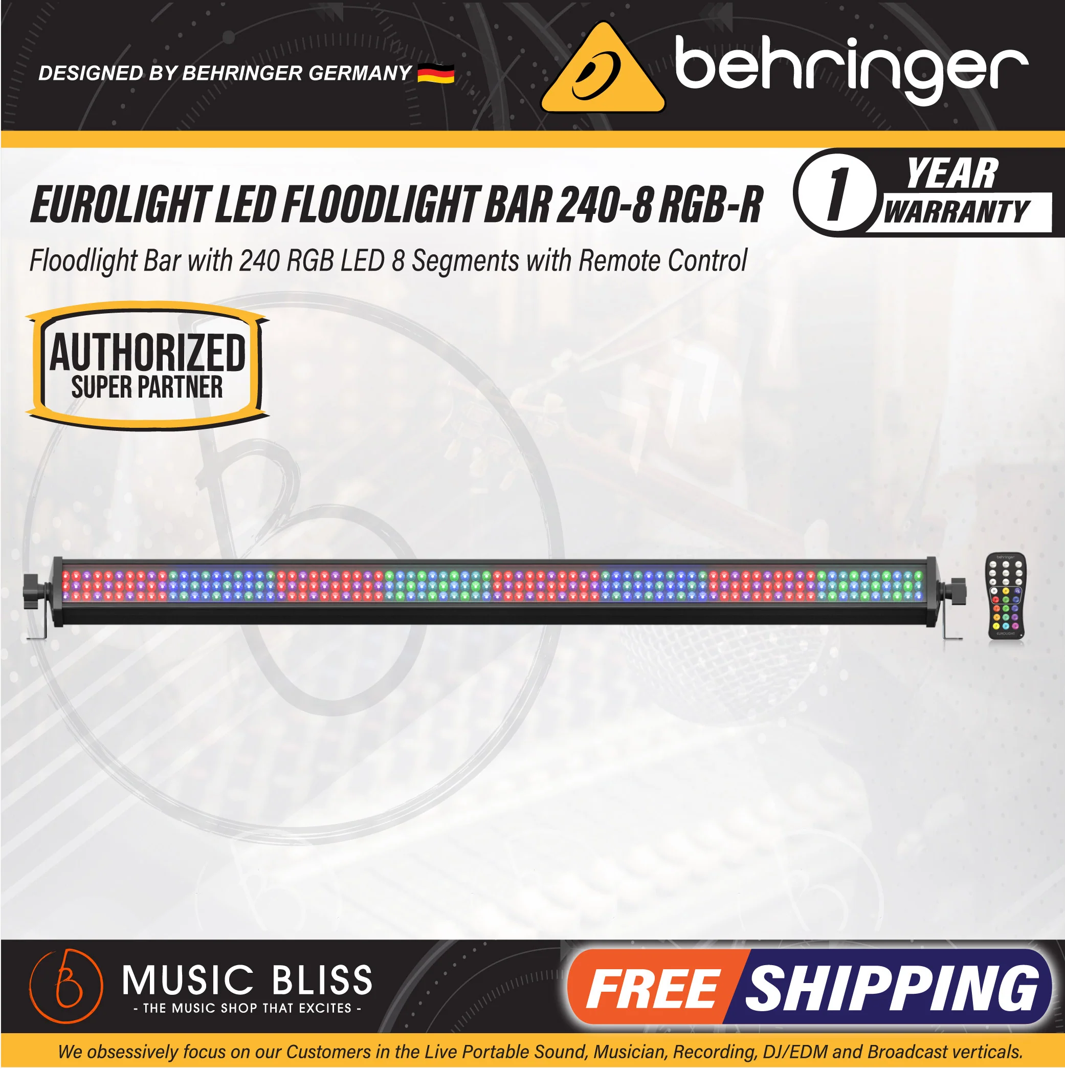 Behringer LED FLOODLIGHT BAR 240-8 RGB-R - Floodlight Bar with 240 RGB LED with Remote Control