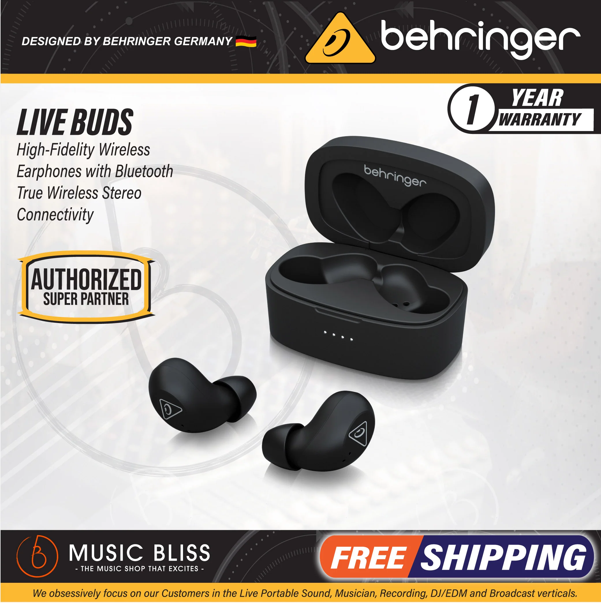 Behringer LIVE BUDS High-Fidelity Wireless Earphones with Bluetooth True Wireless Stereo Connectivity