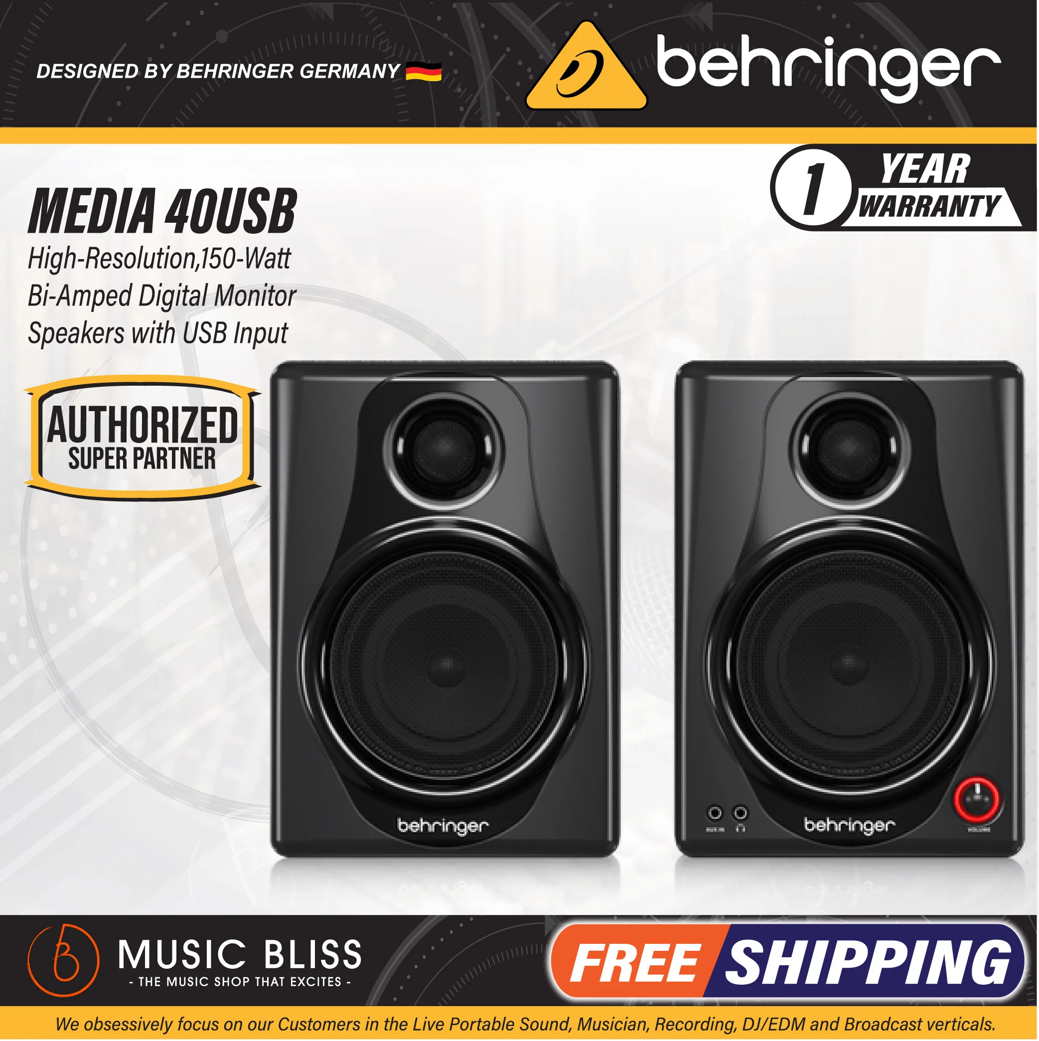 Behringer Media 40USB 4'' Powered Studio Monitors with USB