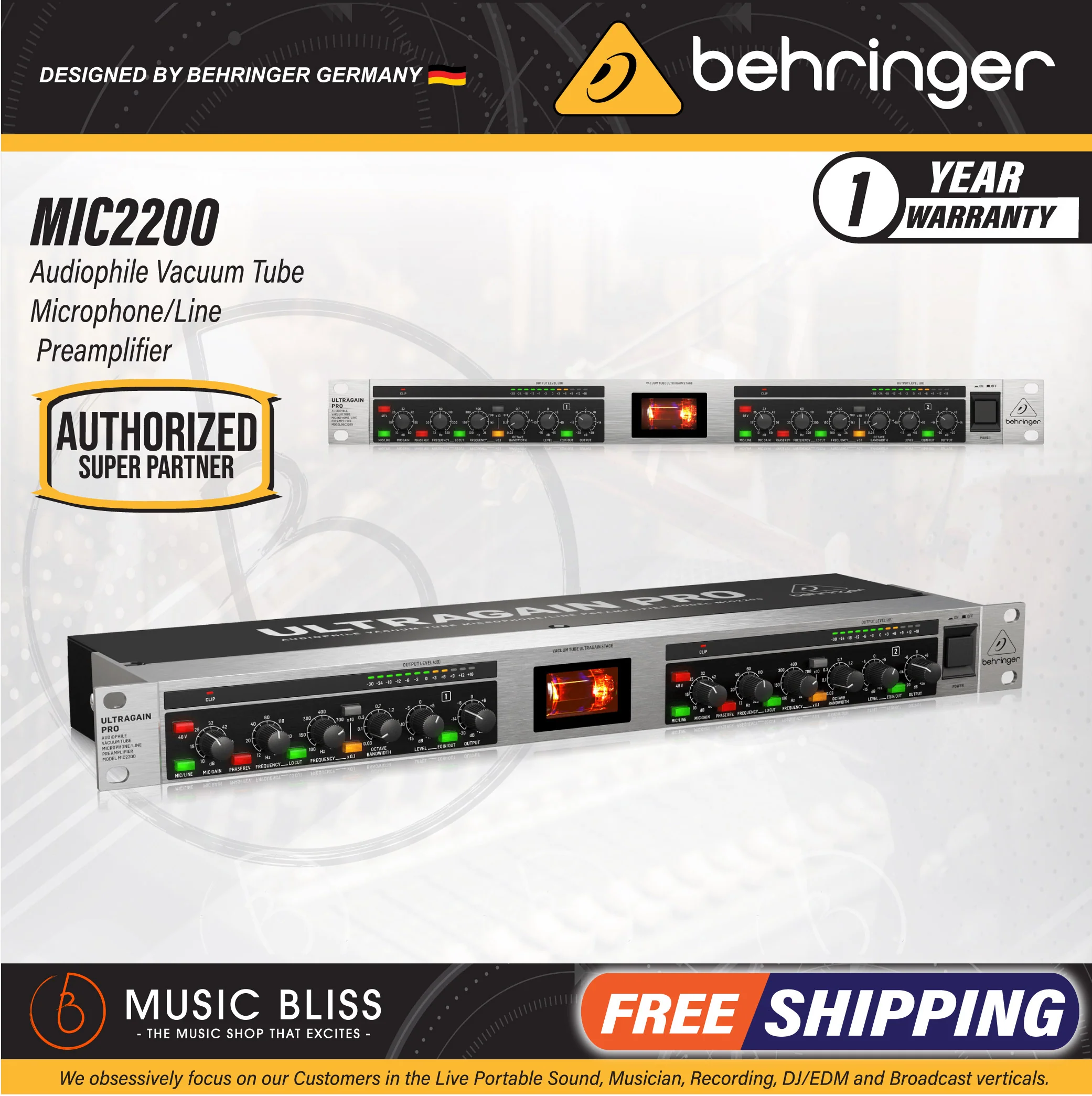 Behringer MIC2200 V2 2-channel Tube Microphone Preamp