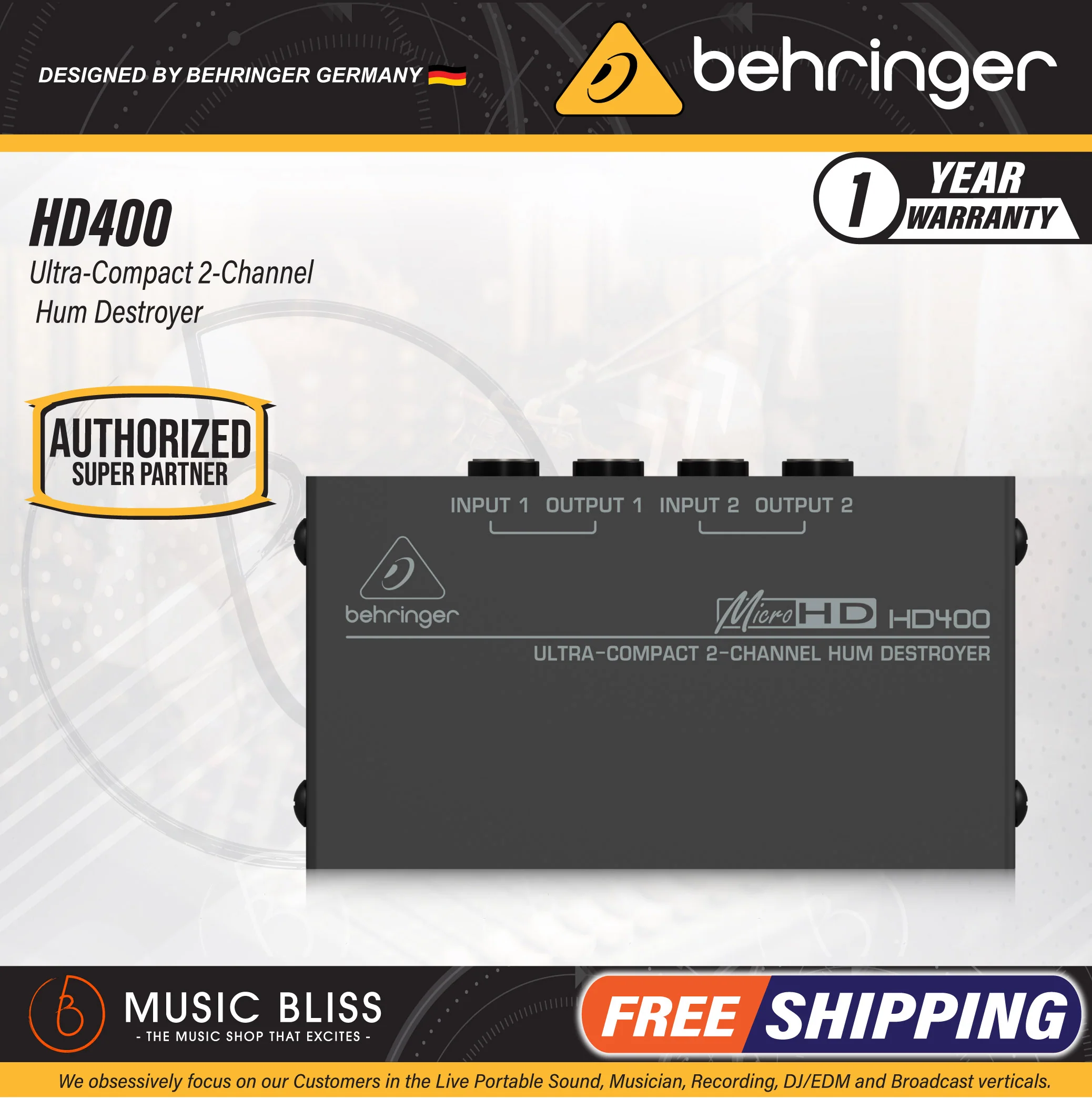 Behringer MicroHD HD400 2-channel Hum Destroyer and Direct Box