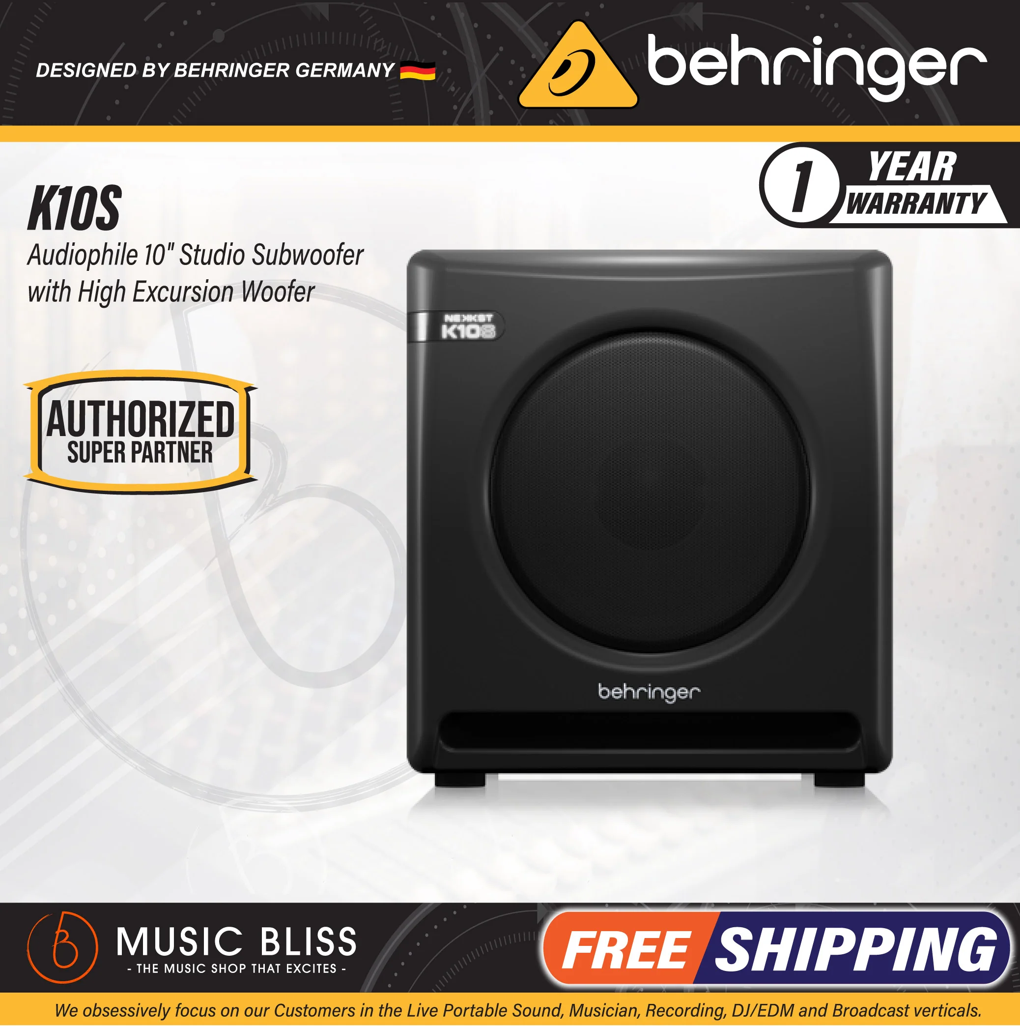 Behringer Nekkst K10S 10" Powered Studio Subwoofer
