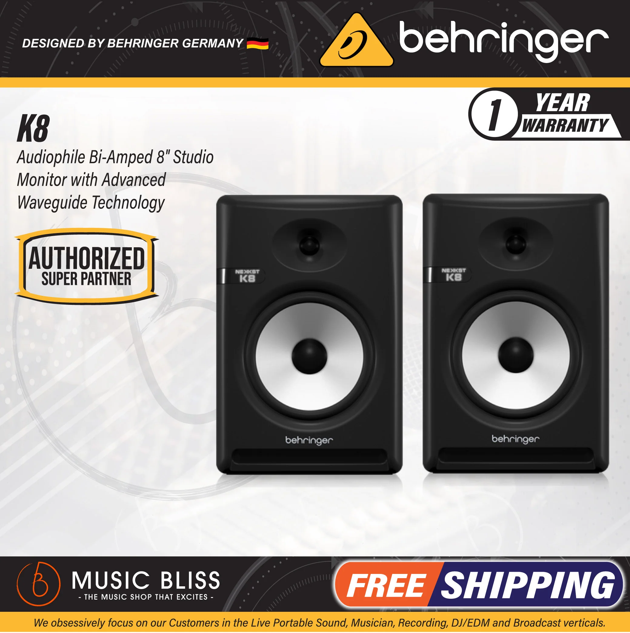 Behringer Nekkst K8 8" Powered Studio Monitor - Pair