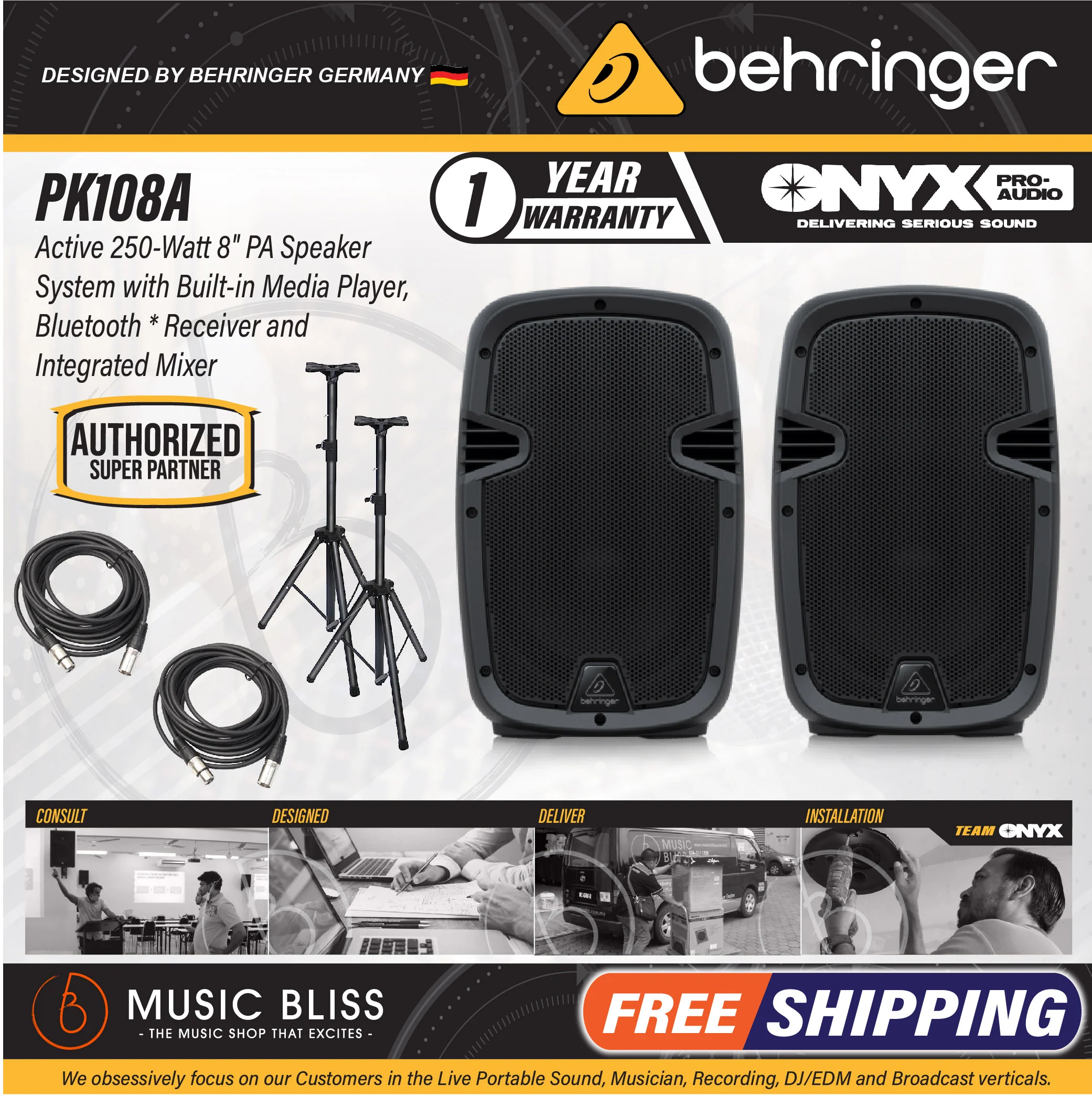 Behringer PK108A Active 250W 8" PA Speaker System with Bluetooth - Pair - Image 2