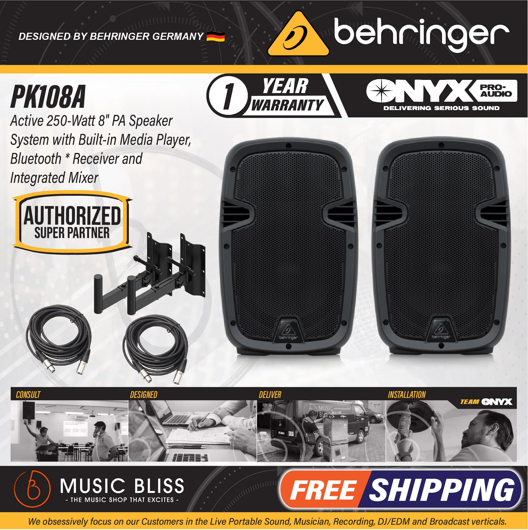 Behringer PK108A Active 250W 8" PA Speaker System with Bluetooth - Pair - Image 3