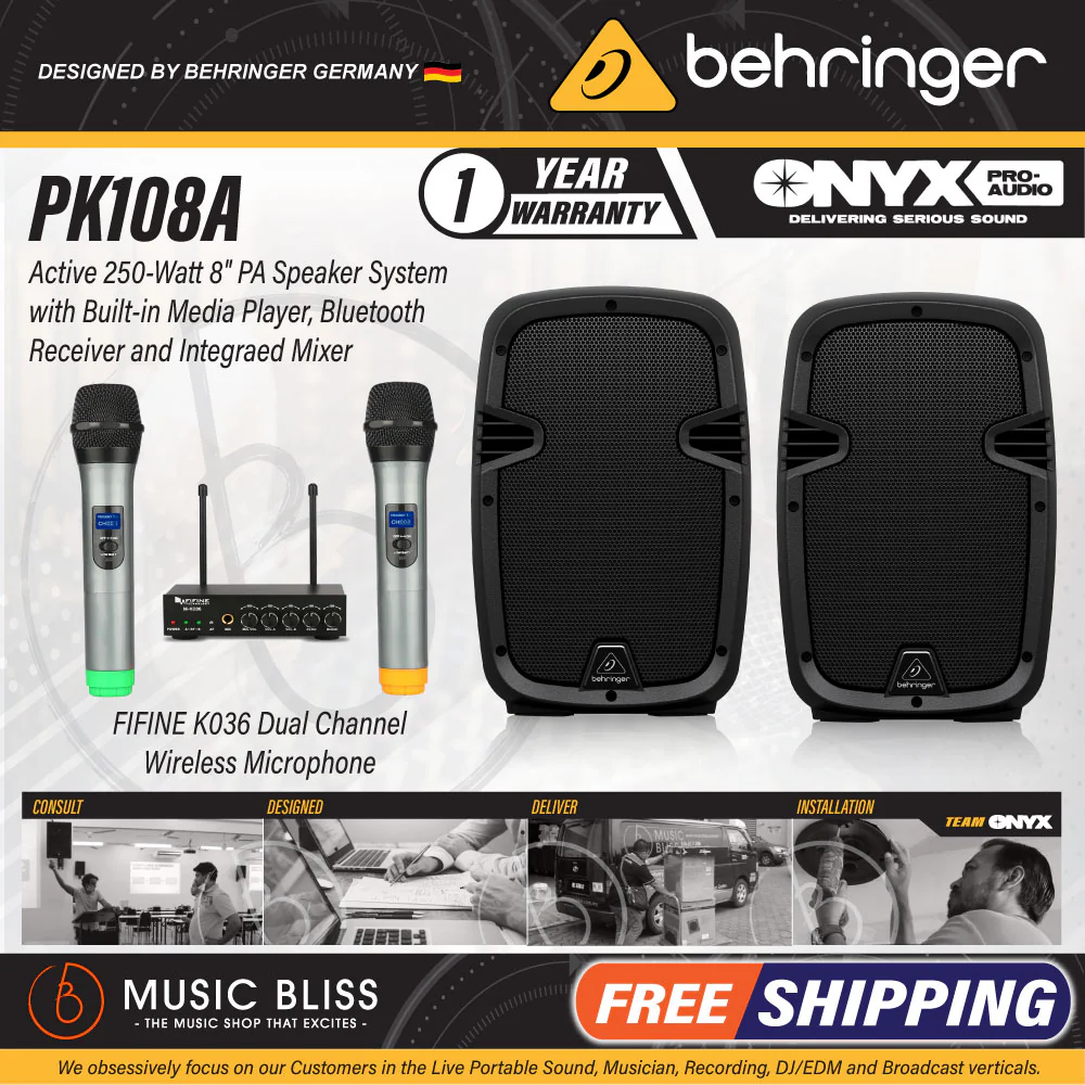 Behringer PK108A Active 250W 8" PA Speaker System with Bluetooth - Pair - Image 4