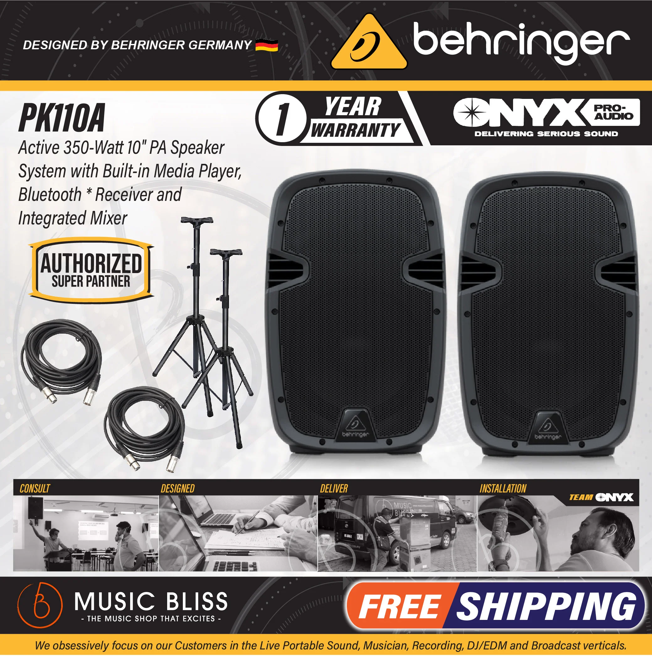 Behringer PK110A Active 350W 10" PA Speaker System with Bluetooth - Pair - Image 2