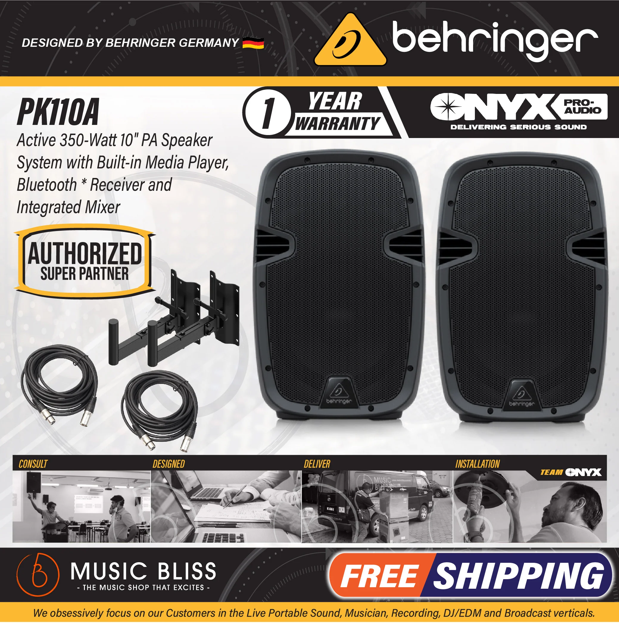 Behringer PK110A Active 350W 10" PA Speaker System with Bluetooth - Pair - Image 3