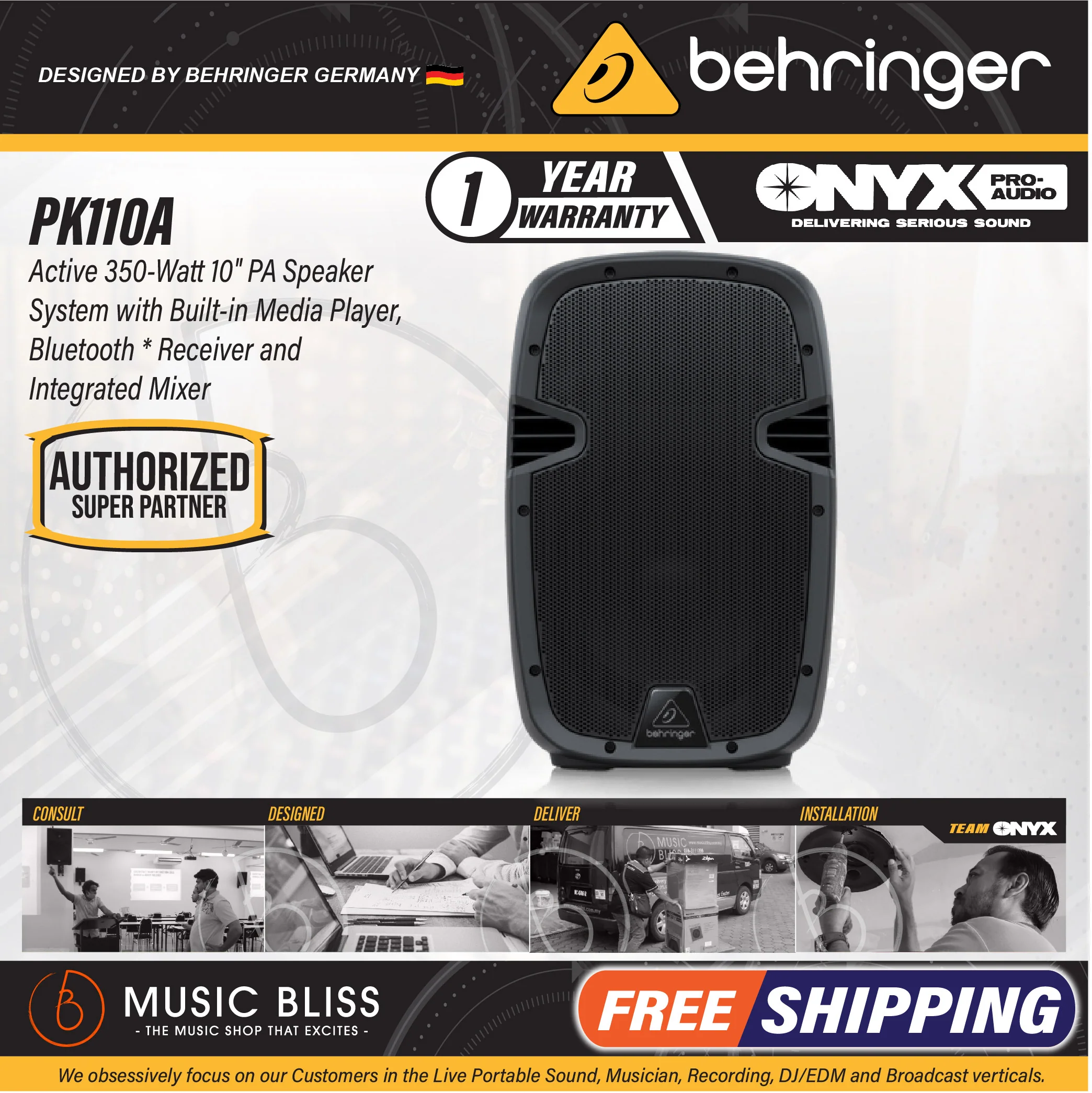 Behringer PK110A Active 350W 10" PA Speaker System with Bluetooth
