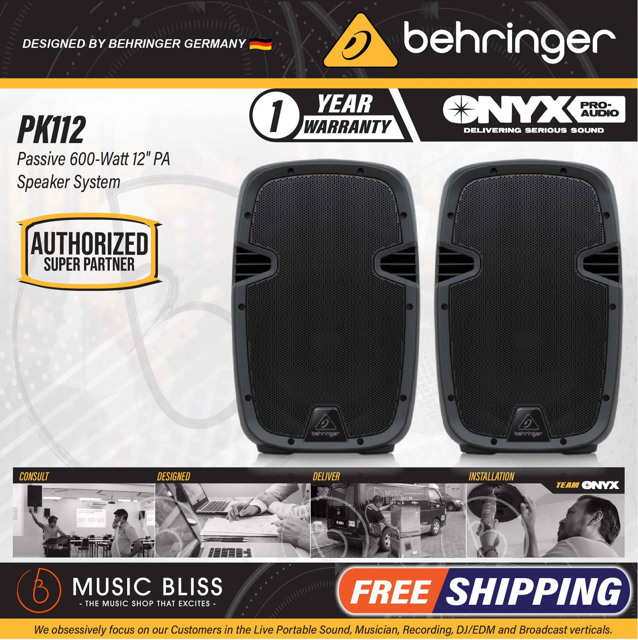 Behringer PK112 Passive 600-Watt 12" PA Speaker System - Pair