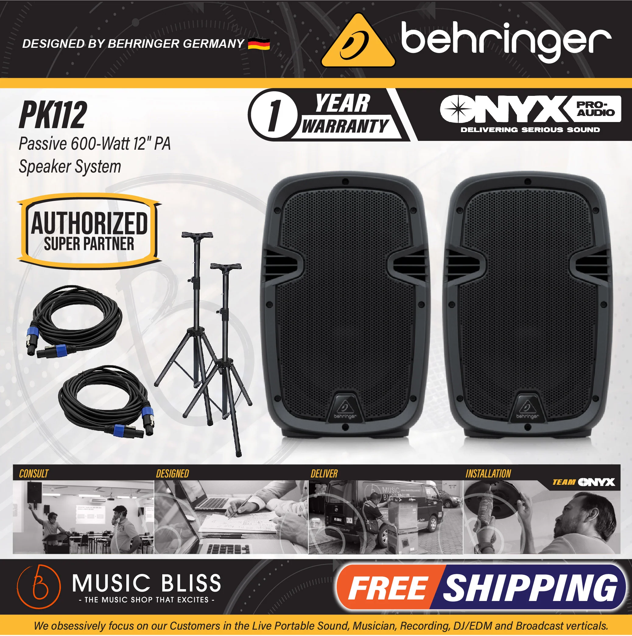 Behringer PK112 Passive 600-Watt 12" PA Speaker System - Pair - Image 2