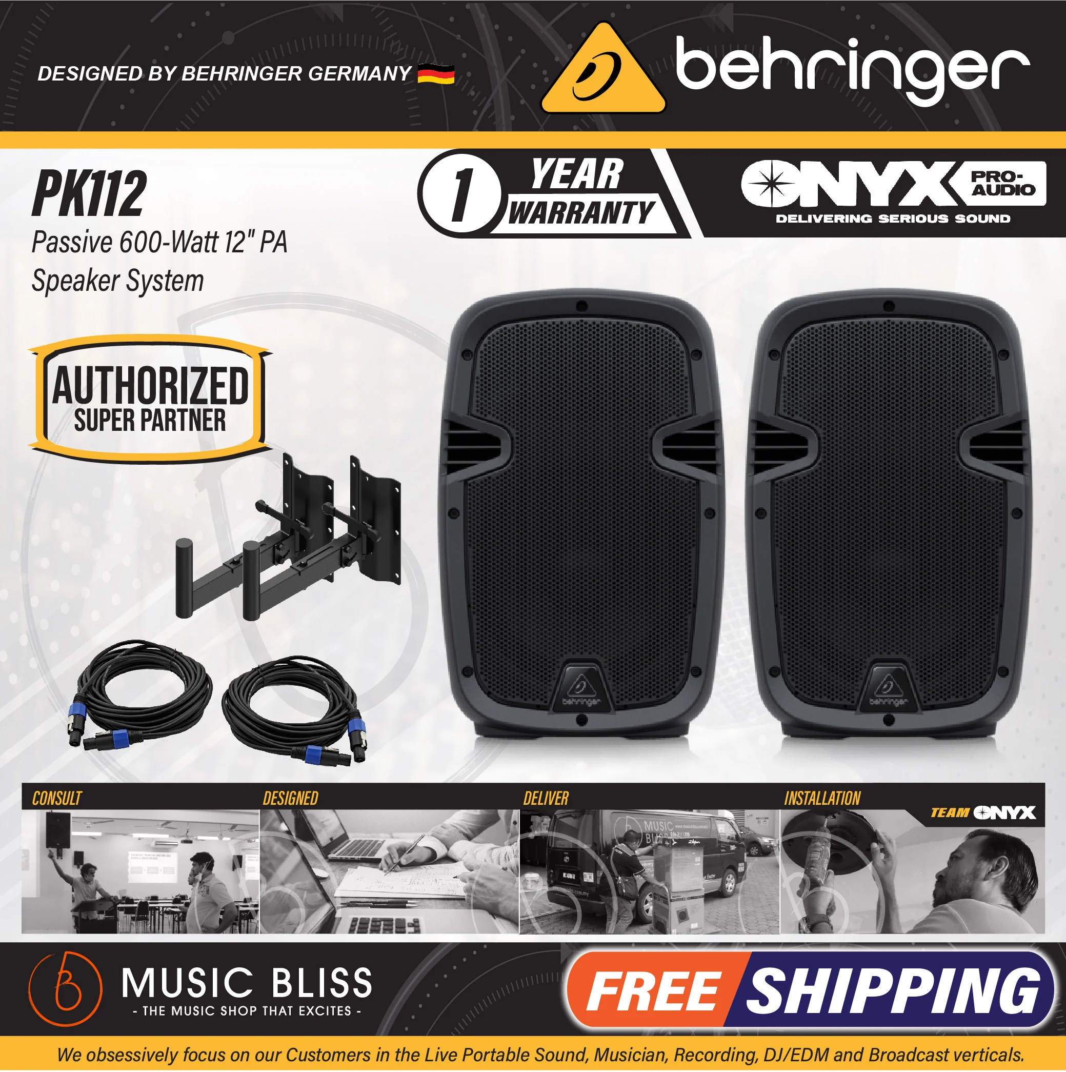 Behringer PK112 Passive 600-Watt 12" PA Speaker System - Pair - Image 3