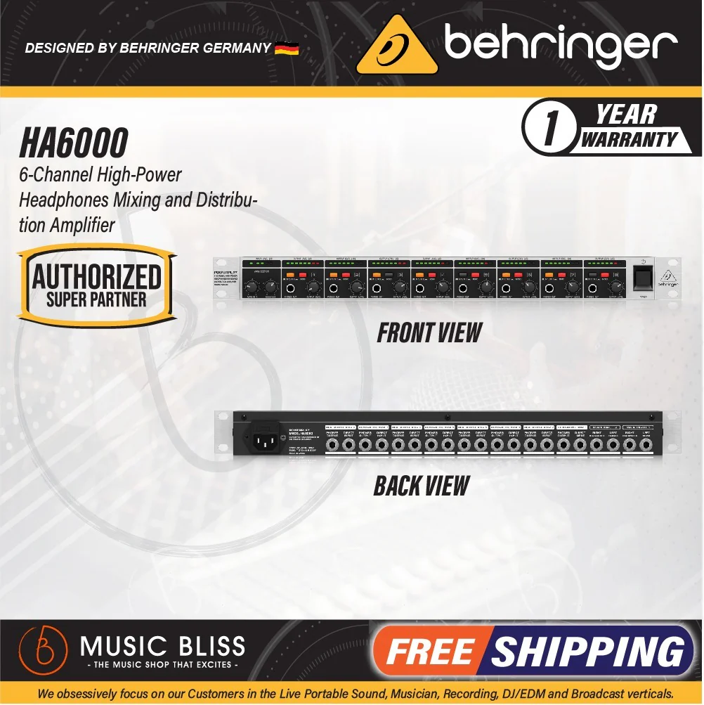 Behringer Powerplay HA6000 6-channel Headphone Mixing/Distribution Amplifier