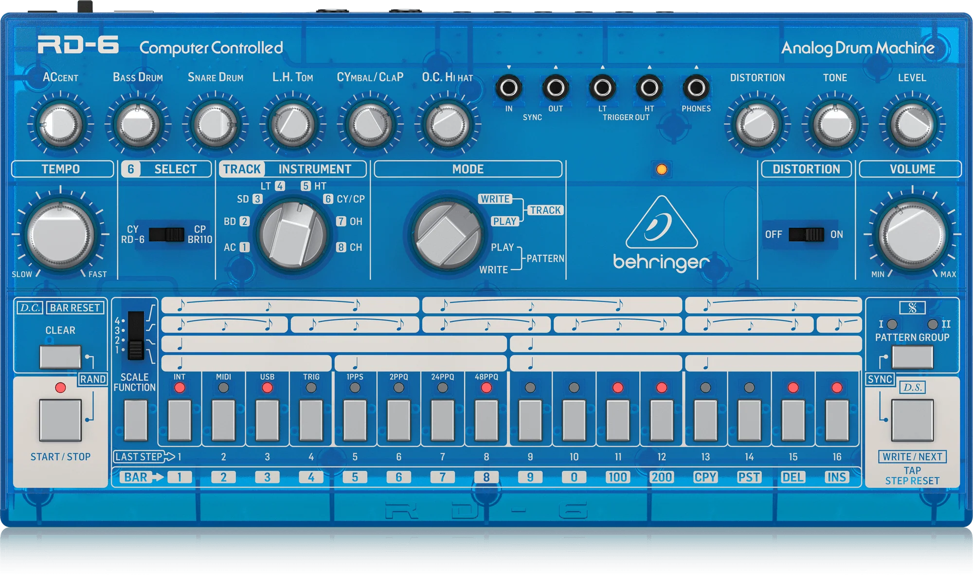 Behringer RD-6-BB Analog Drum Machine - Blue Translucent - Image 2