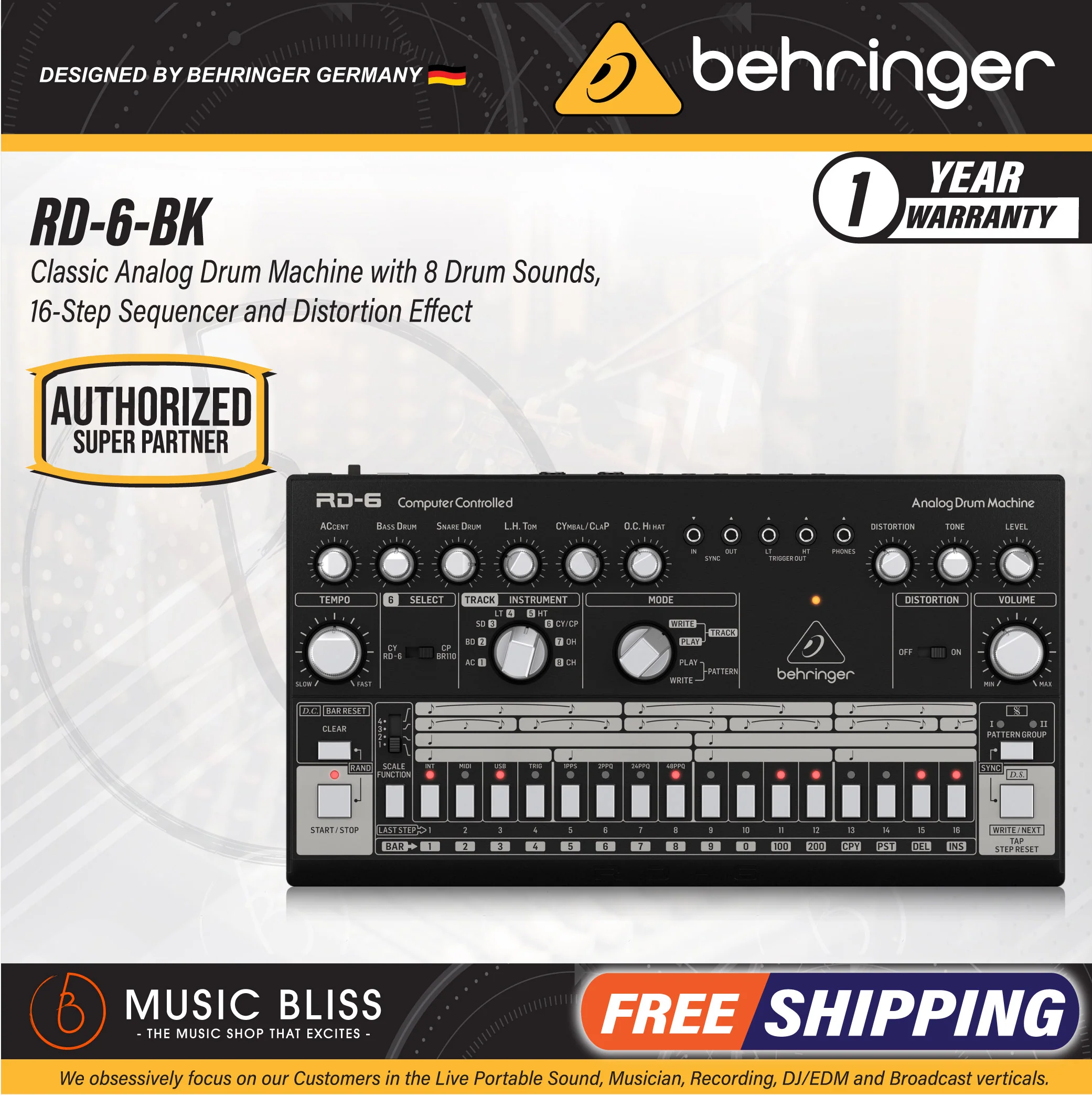 Behringer RD-6-BK Analog Drum Machine - Black