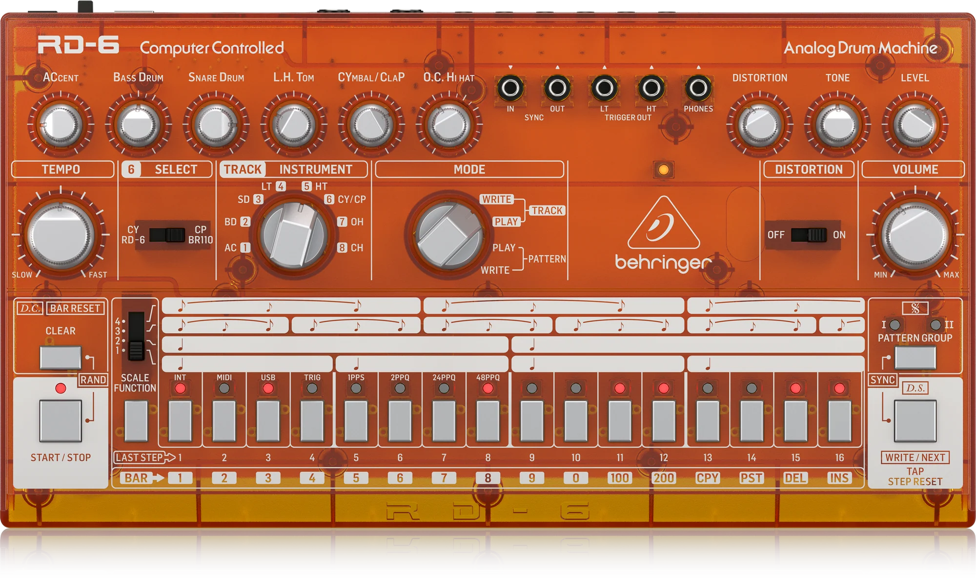 Behringer RD-6-TG Analog Drum Machine - Orange Translucent - Image 2
