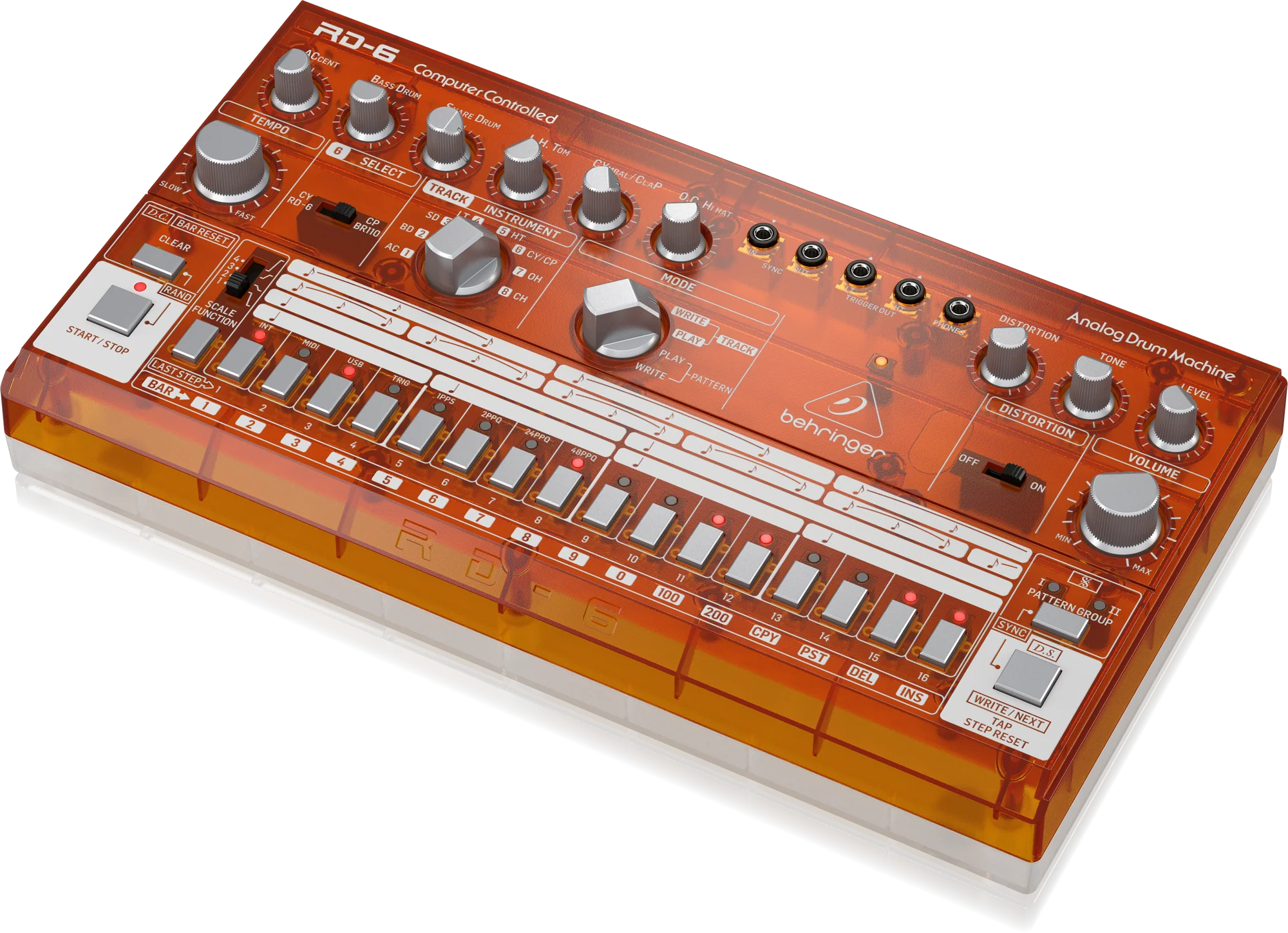 Behringer RD-6-TG Analog Drum Machine - Orange Translucent - Image 3