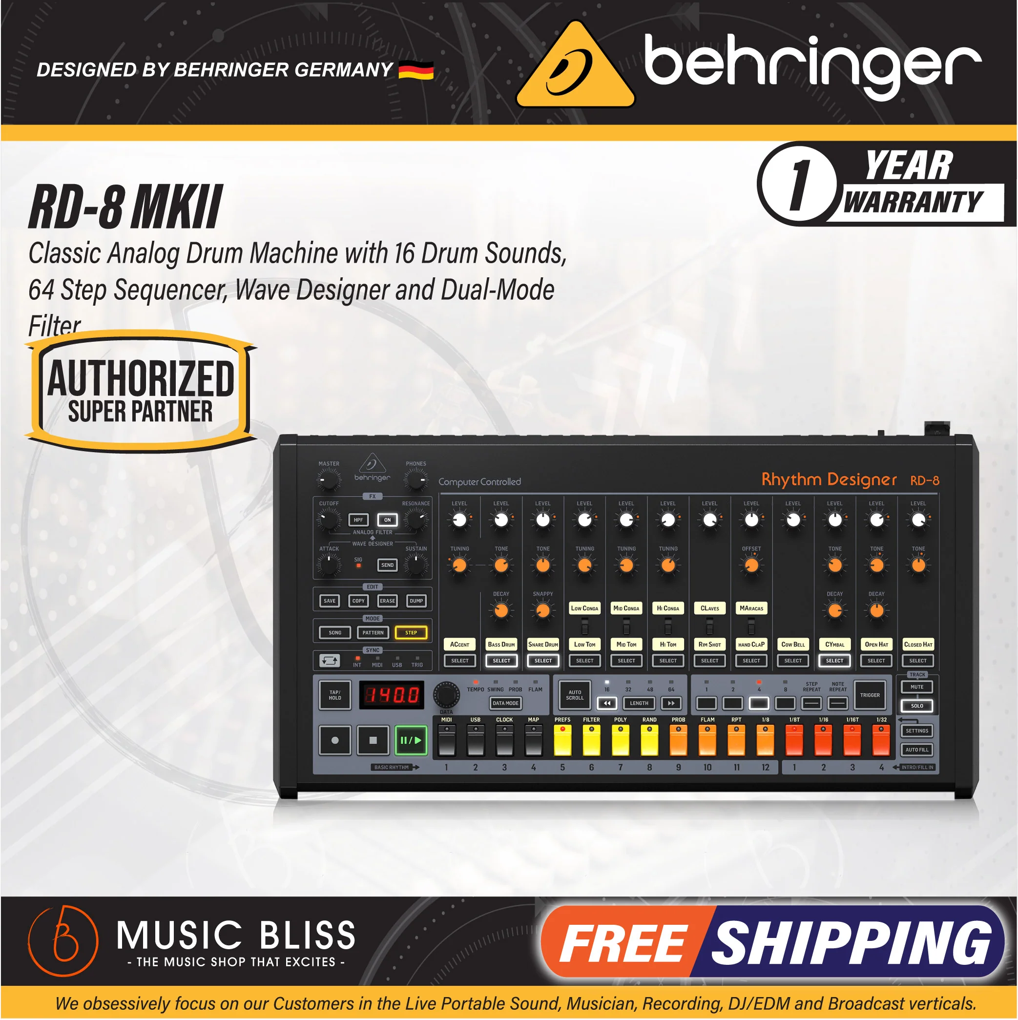 Behringer Rhythm Designer RD-8 MkII Analog Drum Machine