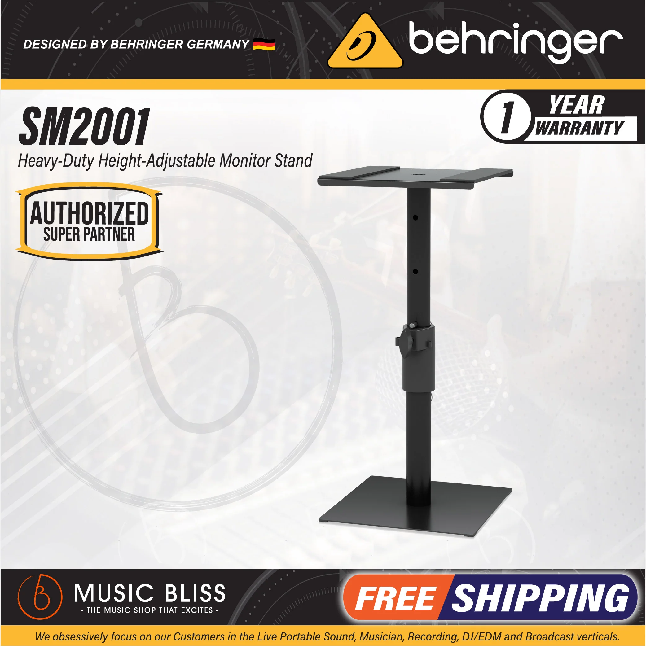 Behringer SM2001 Heavy-Duty Height-Adjustable Studio Monitor Stand